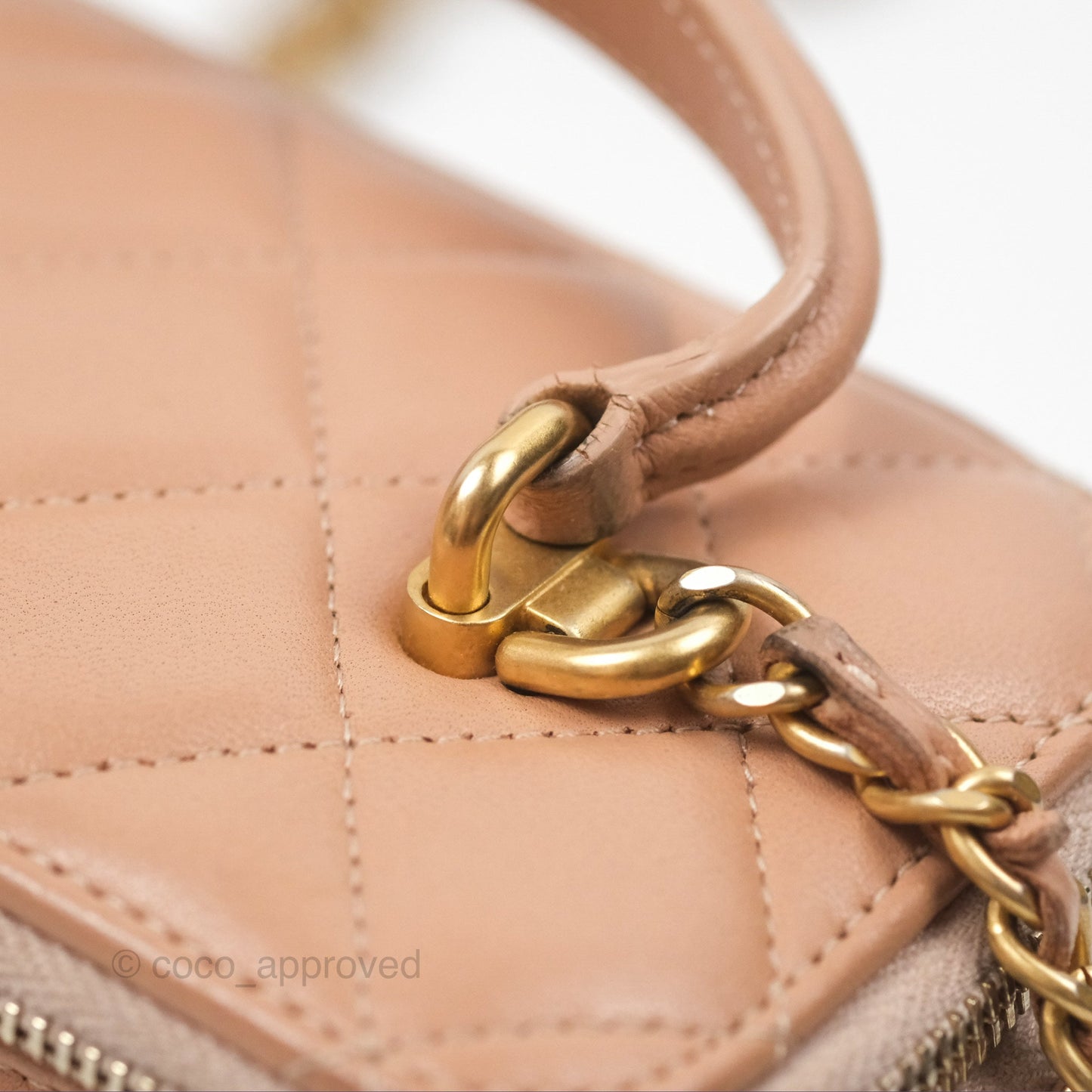 Chanel Vanity Rectangular Top Handle Beige Lambskin Aged Gold Hardware