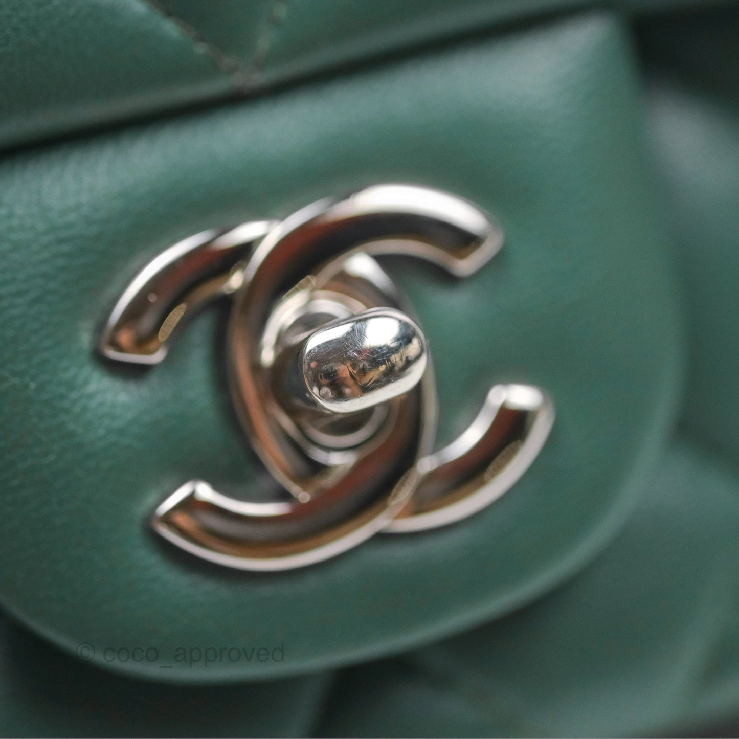 Chanel Mini Square Quilted Green Lambskin Silver Hardware