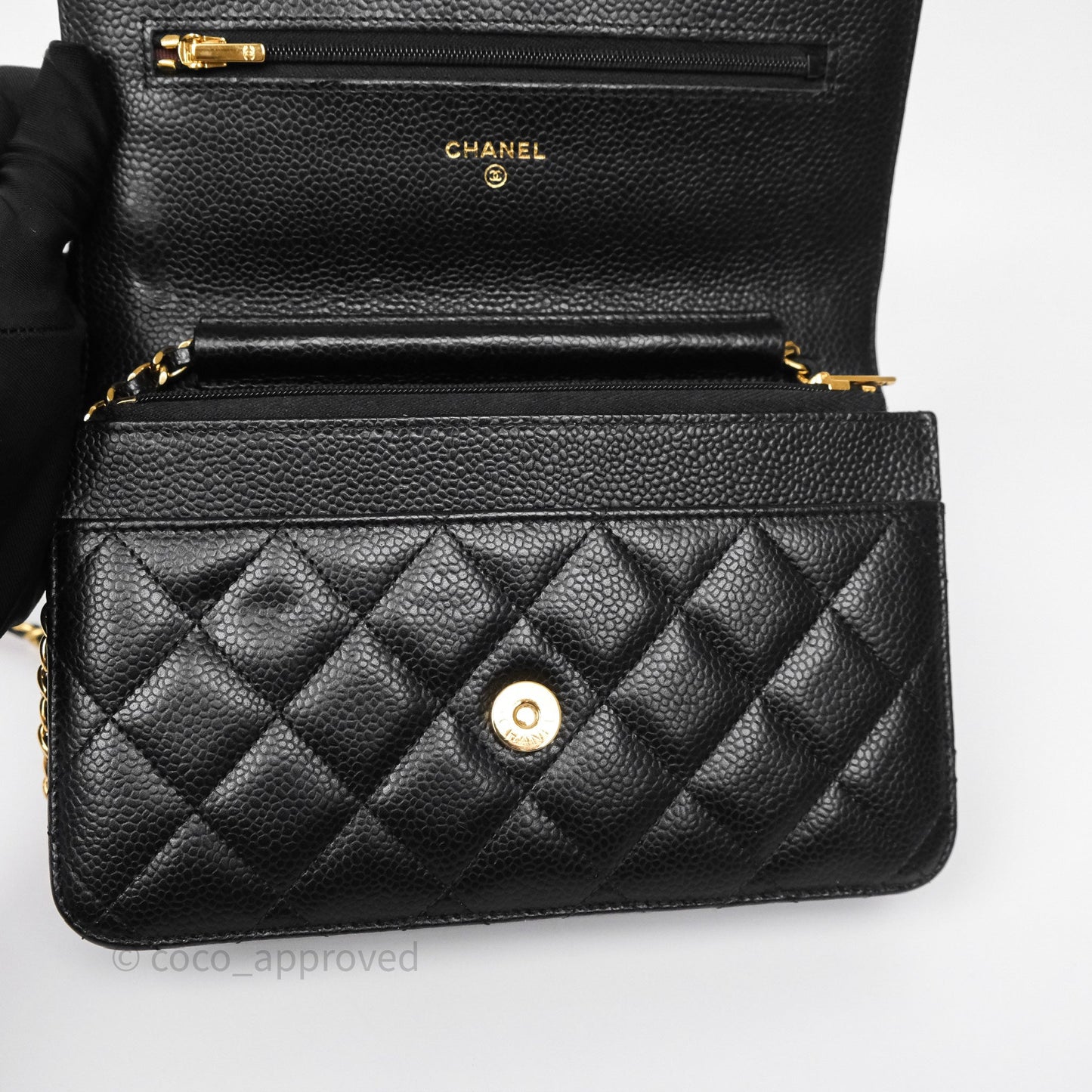 Chanel Classic Wallet On Chain WOC Quilted Black Caviar Gold Hardware
