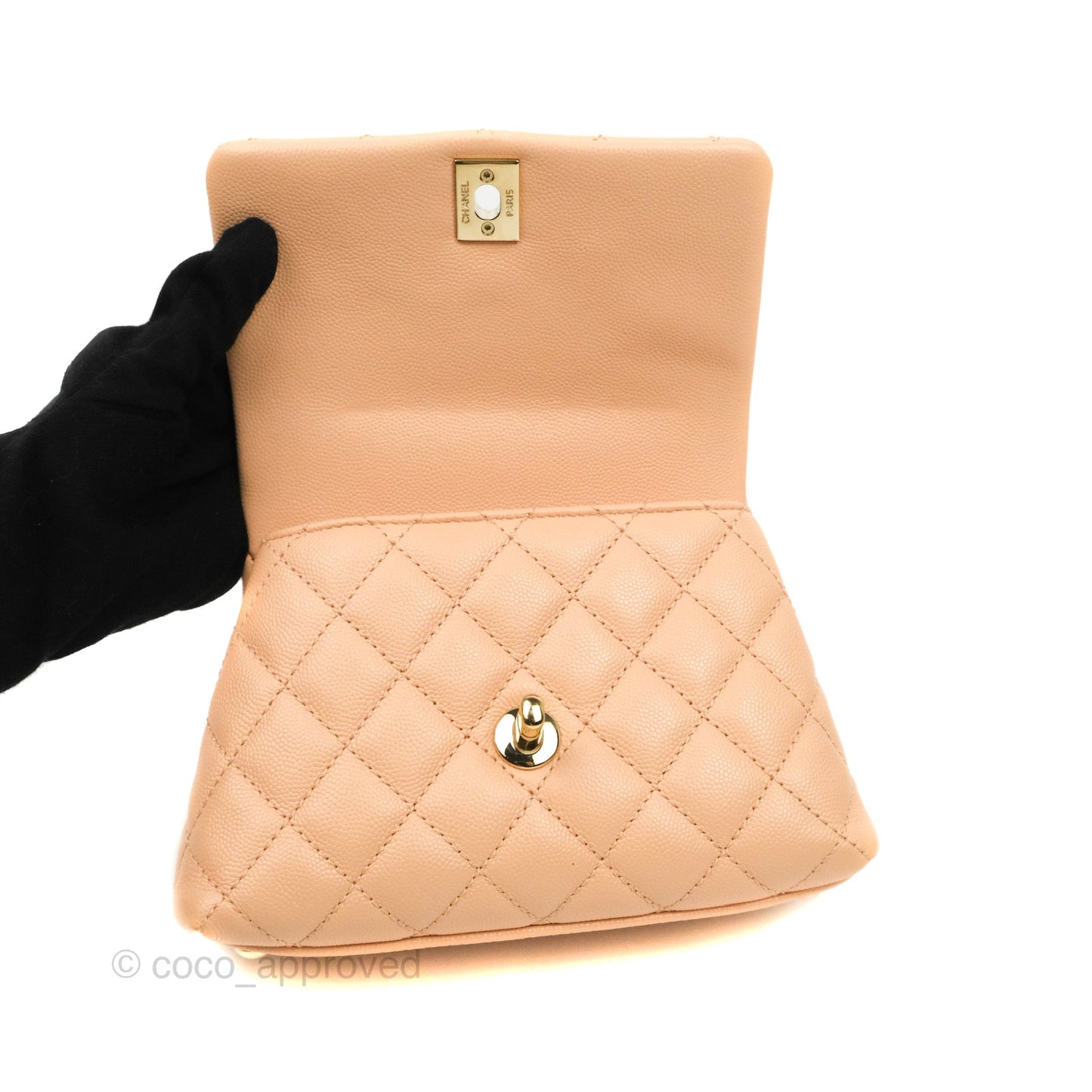 Chanel Mini Coco Handle Quilted Beige Pink Caviar Gold Hardware