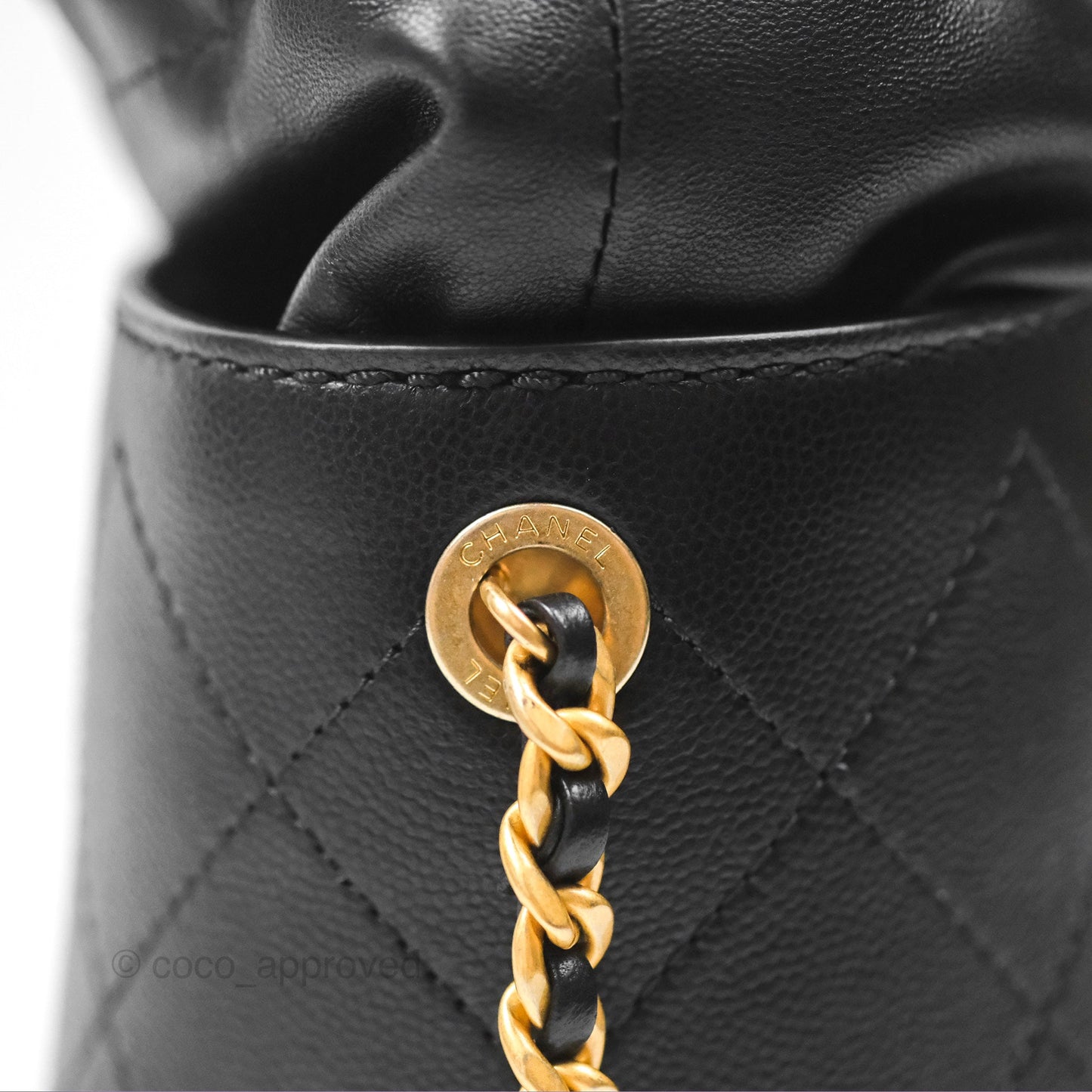 Chanel Drawstring Bucket Bag Quilted Black Caviar Aged Gold Hardware