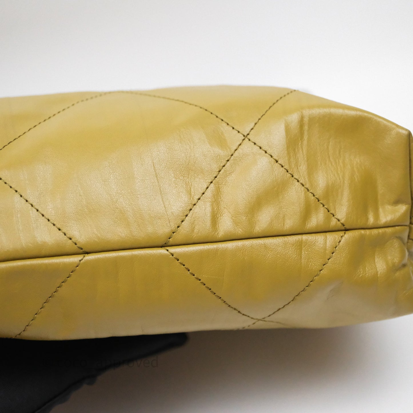 Chanel 22 Bag Medium Crumpled Olive Green Calfskin Aged Gold Hardware