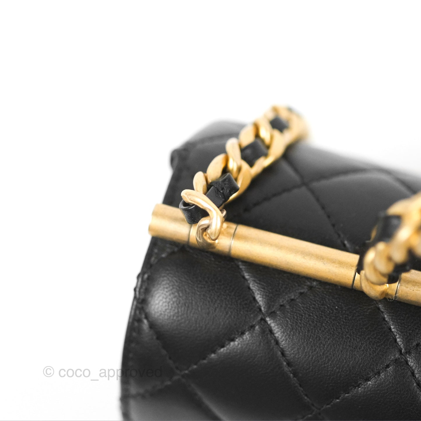 Chanel La Parisienne Top Handle Flap Bag Black Lambskin Aged Gold Hardware