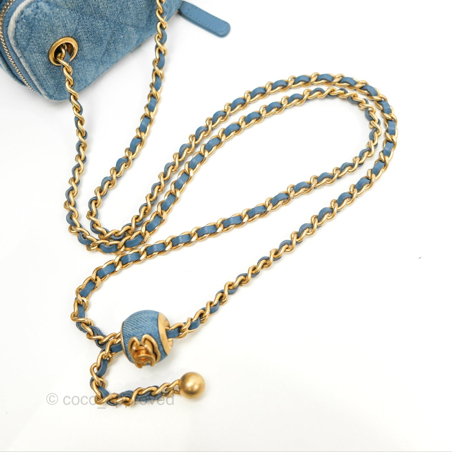 Chanel Mini Pearl Crush Vanity With Chain Denim Aged Gold Hardware