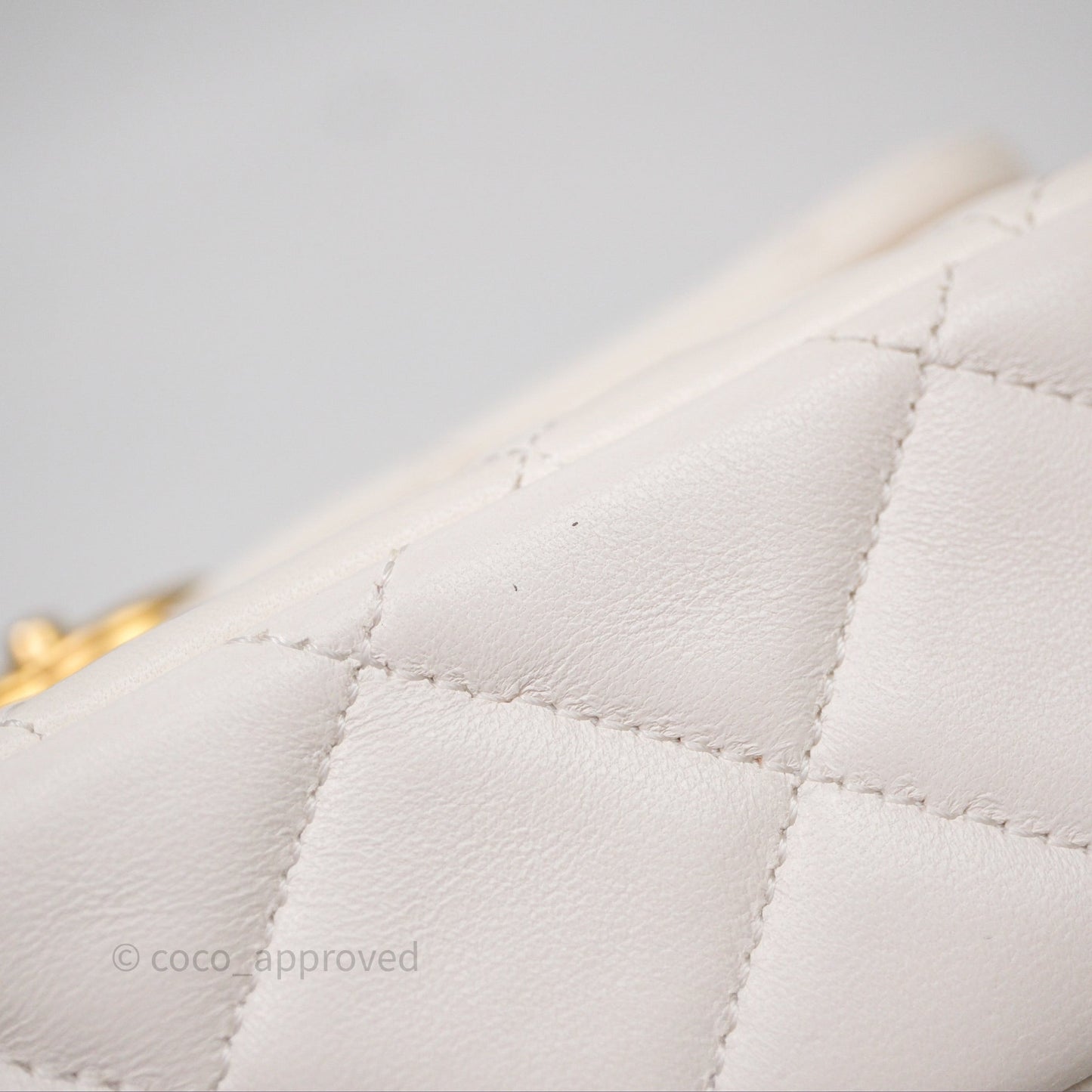 Chanel Flap Bag with Pearl Chain Ivory White Aged Gold Hardware 25P
