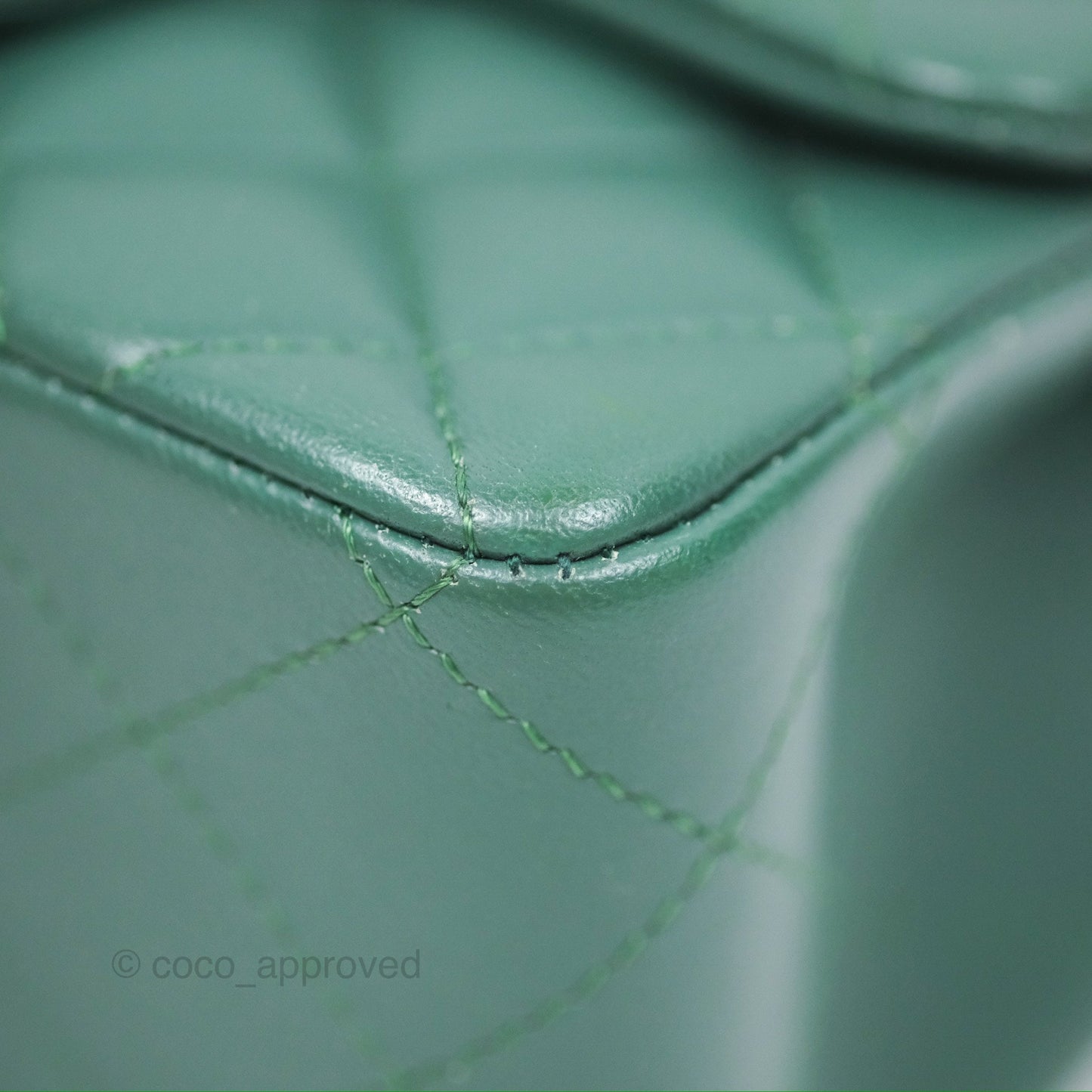 Chanel Mini Square Quilted Green Lambskin Silver Hardware