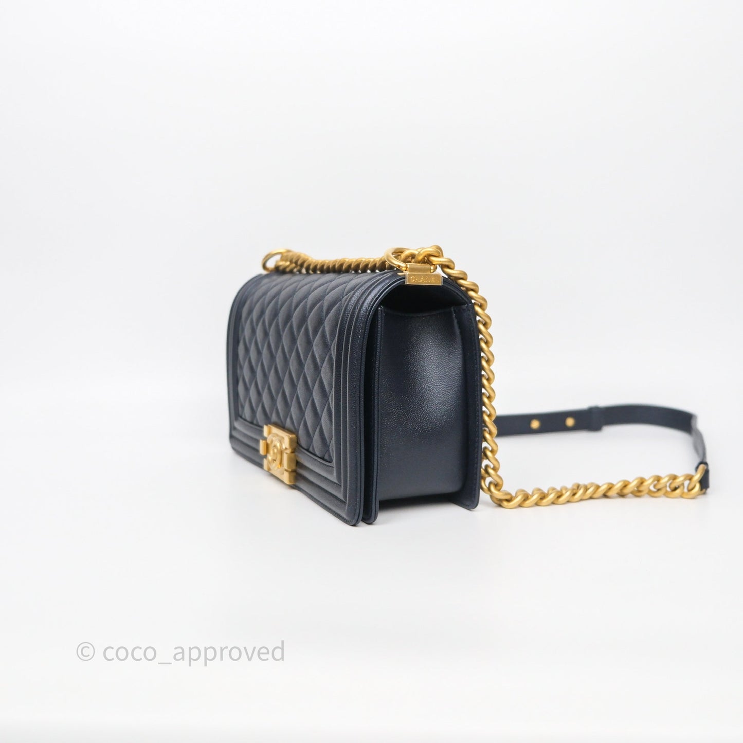 Chanel Quilted Medium Boy Dark Navy Caviar Aged Gold Hardware