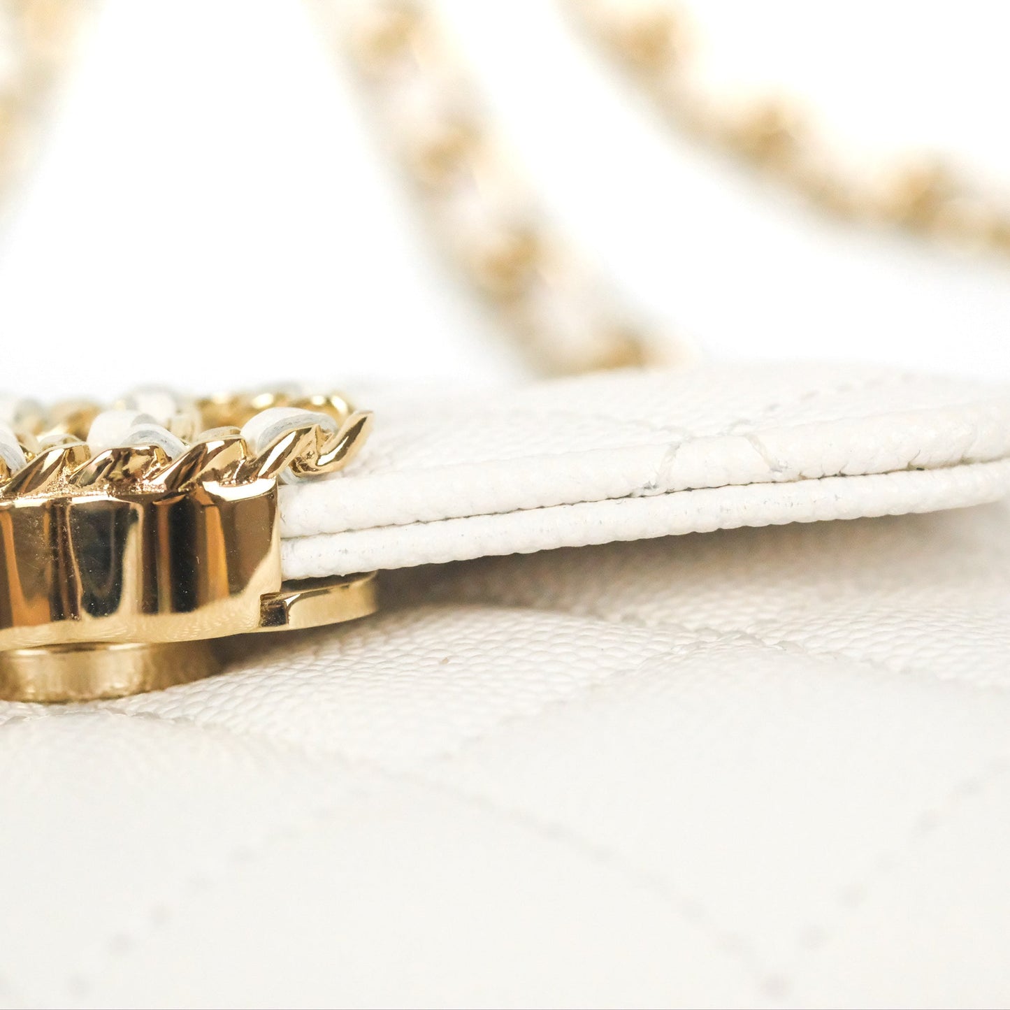 Chanel Mini Top Handle Clutch with Chain White Caviar Light Gold Hardware 23P