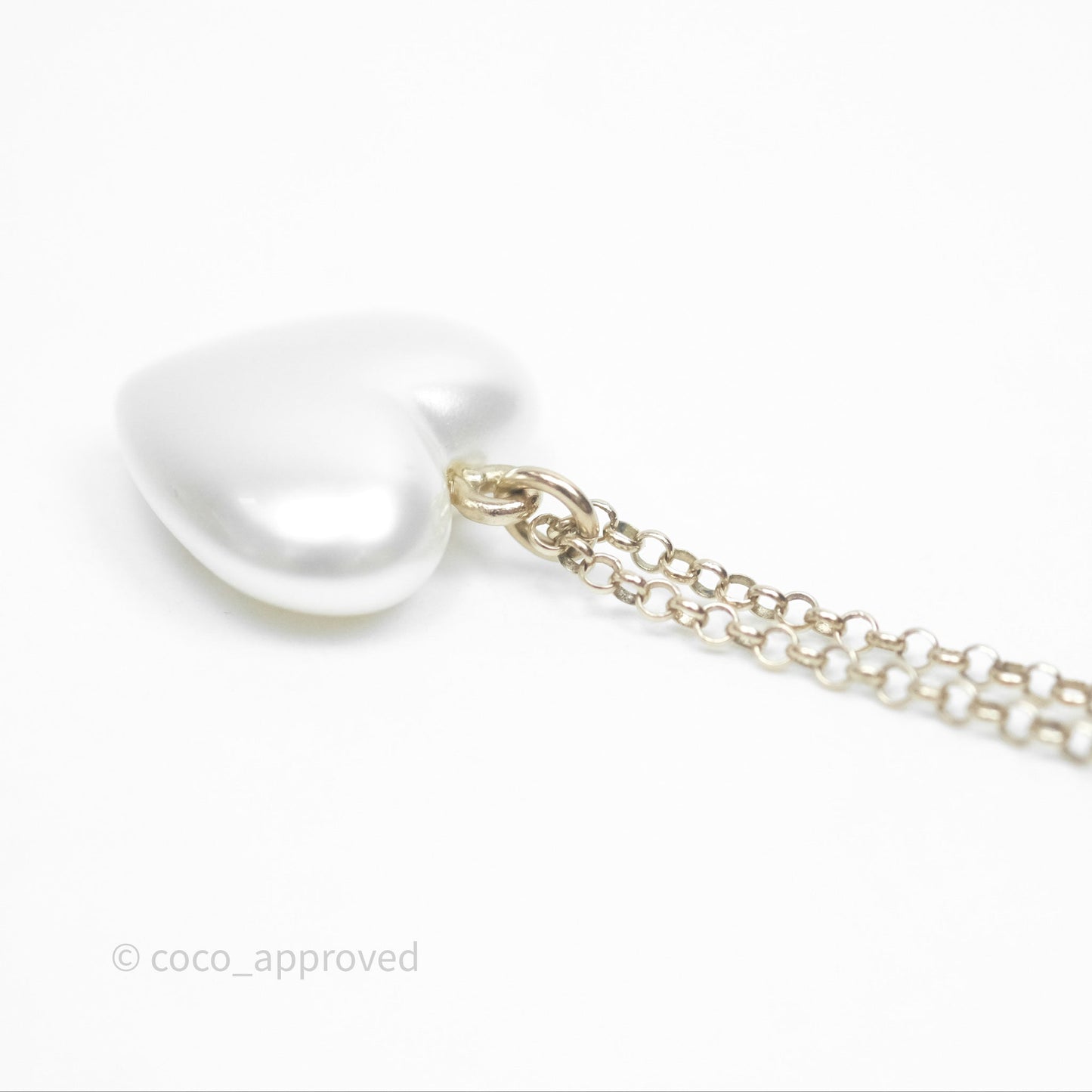 Chanel Crystal CC Pearl Heart Pendant Necklace Gold Tone 21B