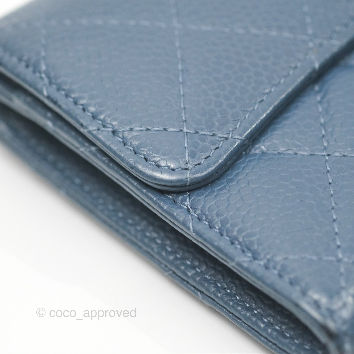 Chanel Quilted Small Flap Wallet Grey Blue Caviar Silver Hardware