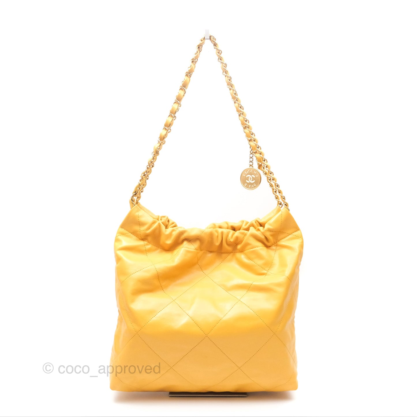 Chanel 22 Small Mustard Yellow Shiny Aged Calfskin Aged Gold Hardware