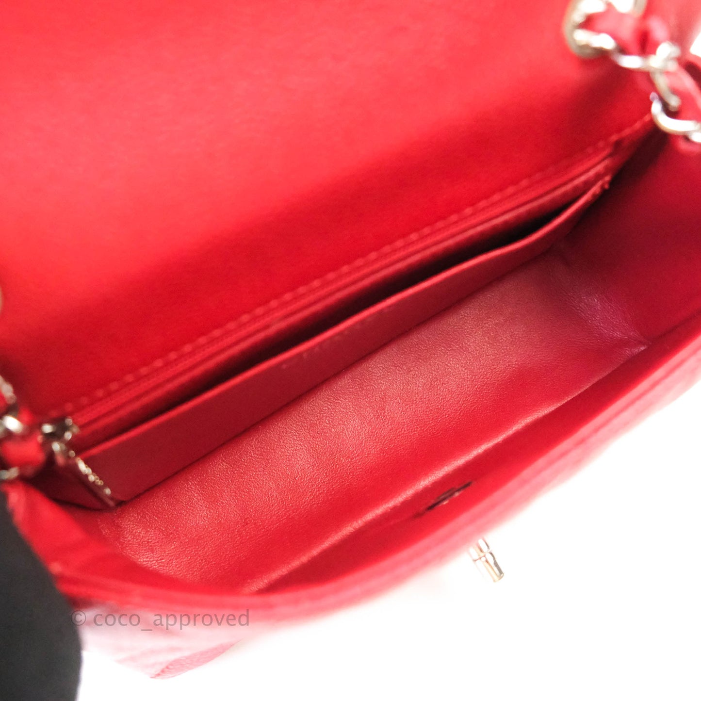 Chanel Classic Quilted Mini Rectangular Flap Red Caviar Silver Hardware