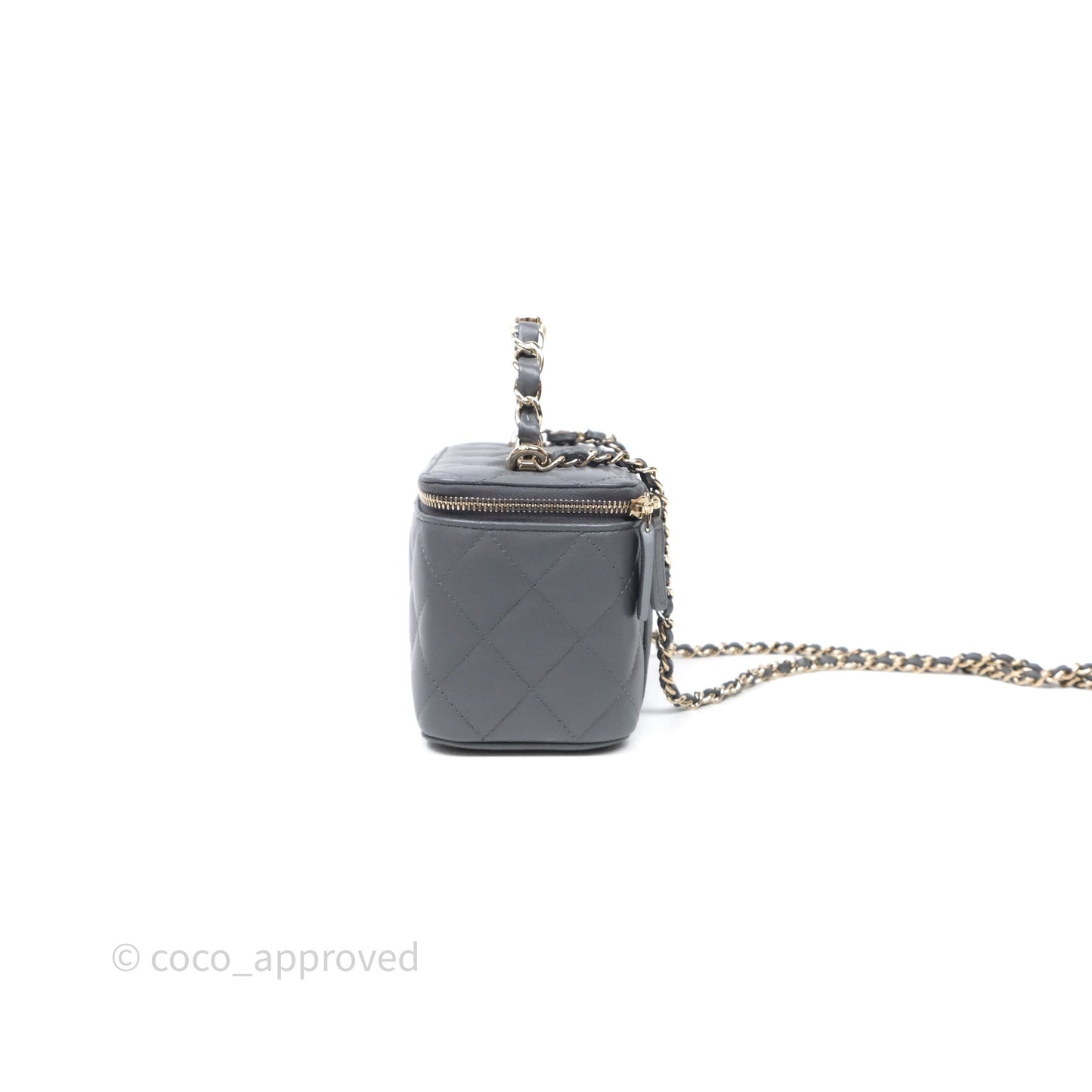 Chanel Vanity Rectangular Top Handle Grey Lambskin Gold Hardware
