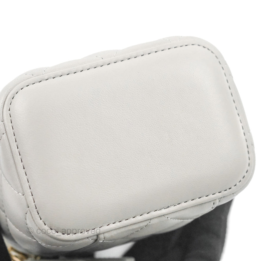 Chanel Mini Top Handle Vanity With Chain Grey Lambskin Aged Gold Hardware
