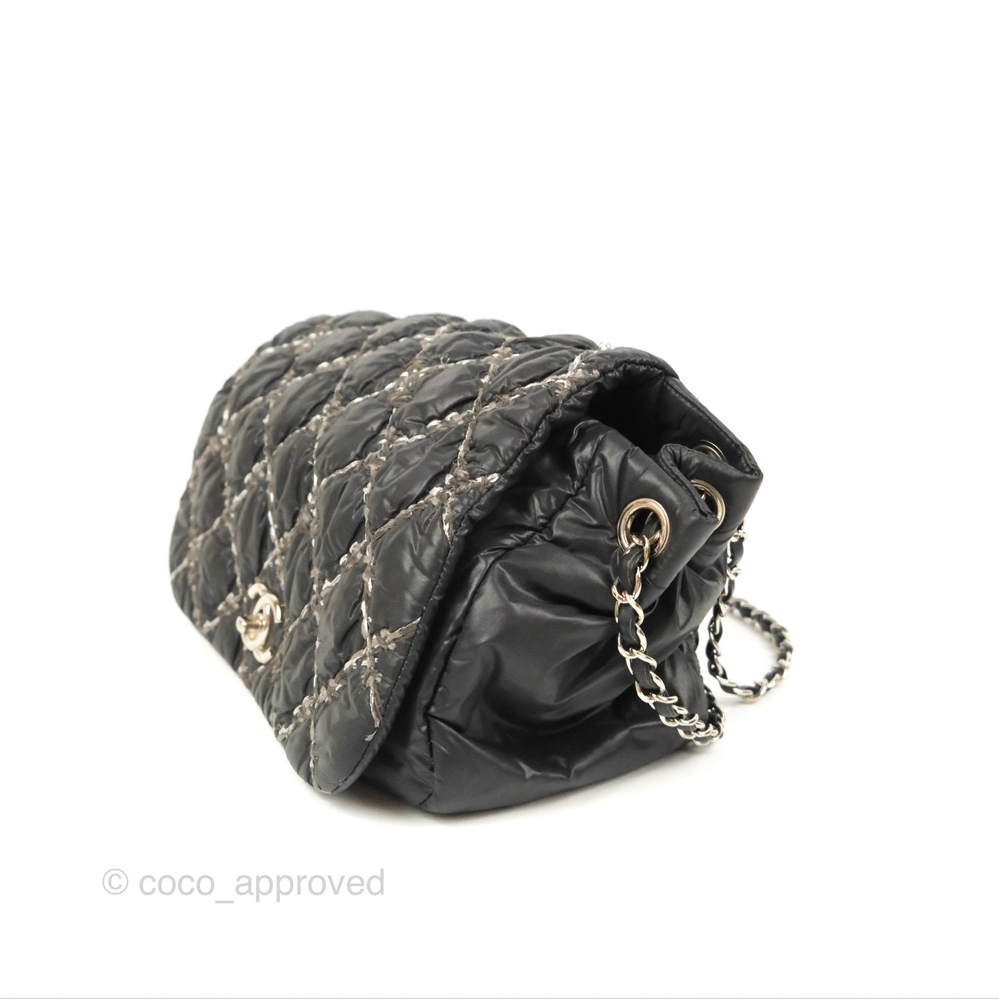 Chanel Tweed On Stitch Bubble Accordion Flap Black Nylon Silver Hardware