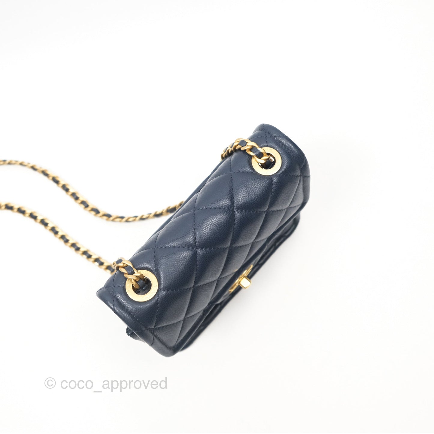 Chanel Mini Square Sweet Quilted Flap Navy Caviar Aged Gold Hardware 21P