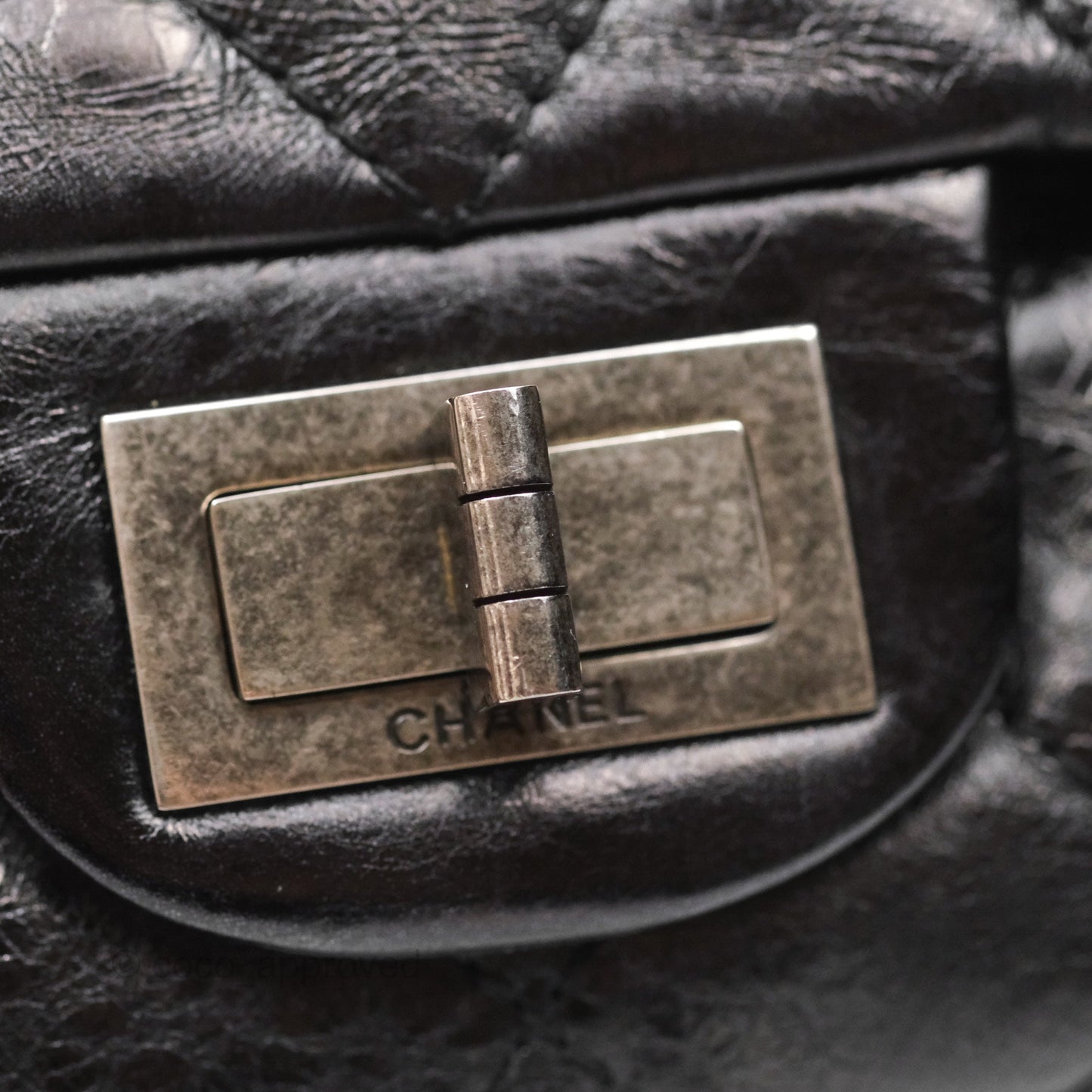 Chanel 228 Reissue Flap Quilted Black Crumpled Calfskin Ruthenium Hardware