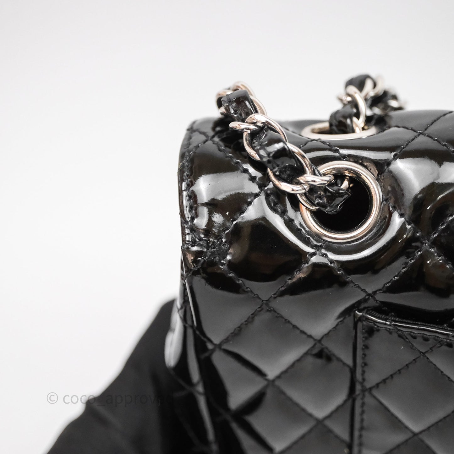 Chanel Quilted Medium Flap Black Patent Silver Hardware