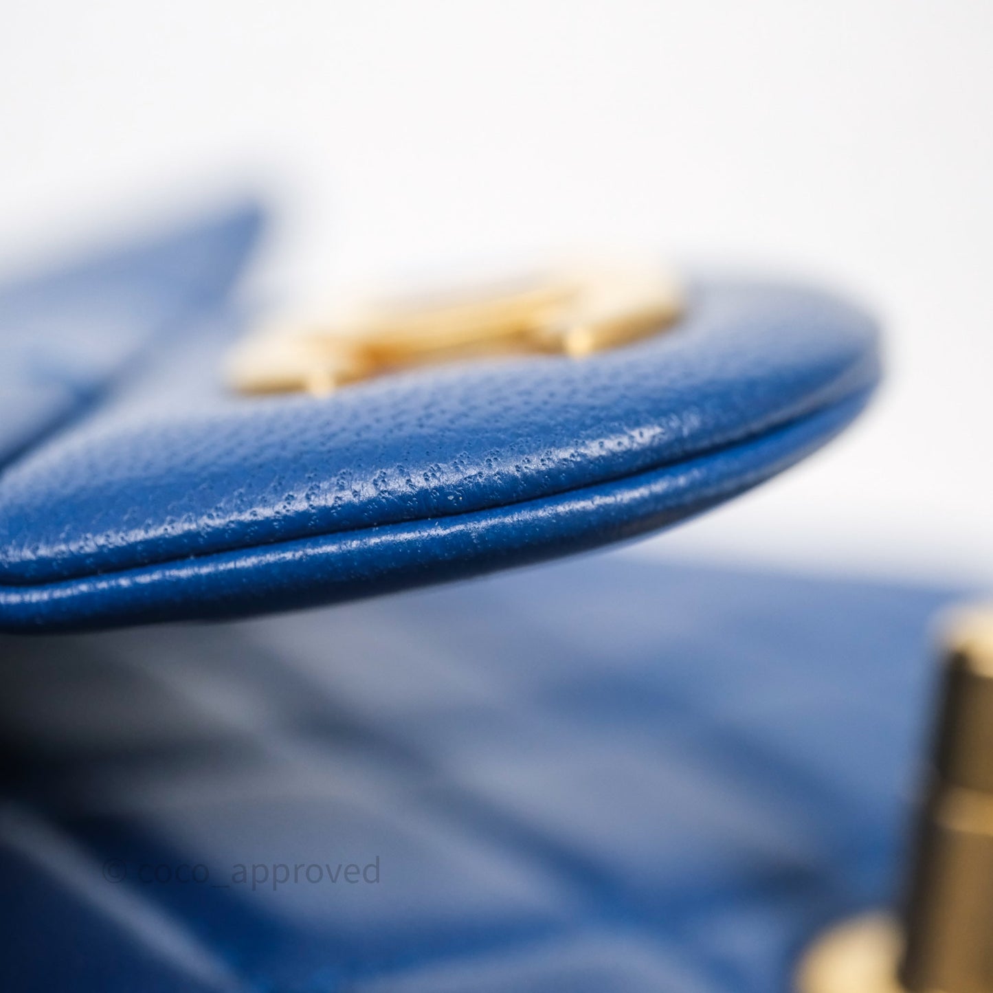 Chanel Pearl Crush Mini Square Quilted Blue Lambskin Aged Gold Hardware