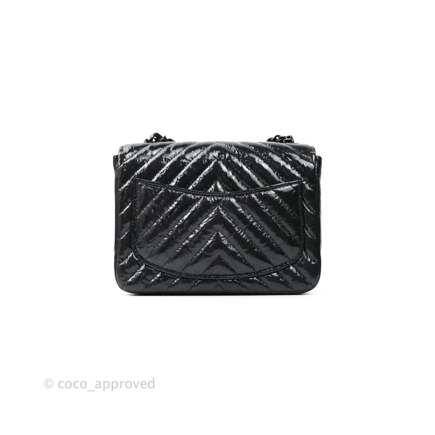 Chanel Mini Square Chevron Black Crumpled Metallic Patent So Black