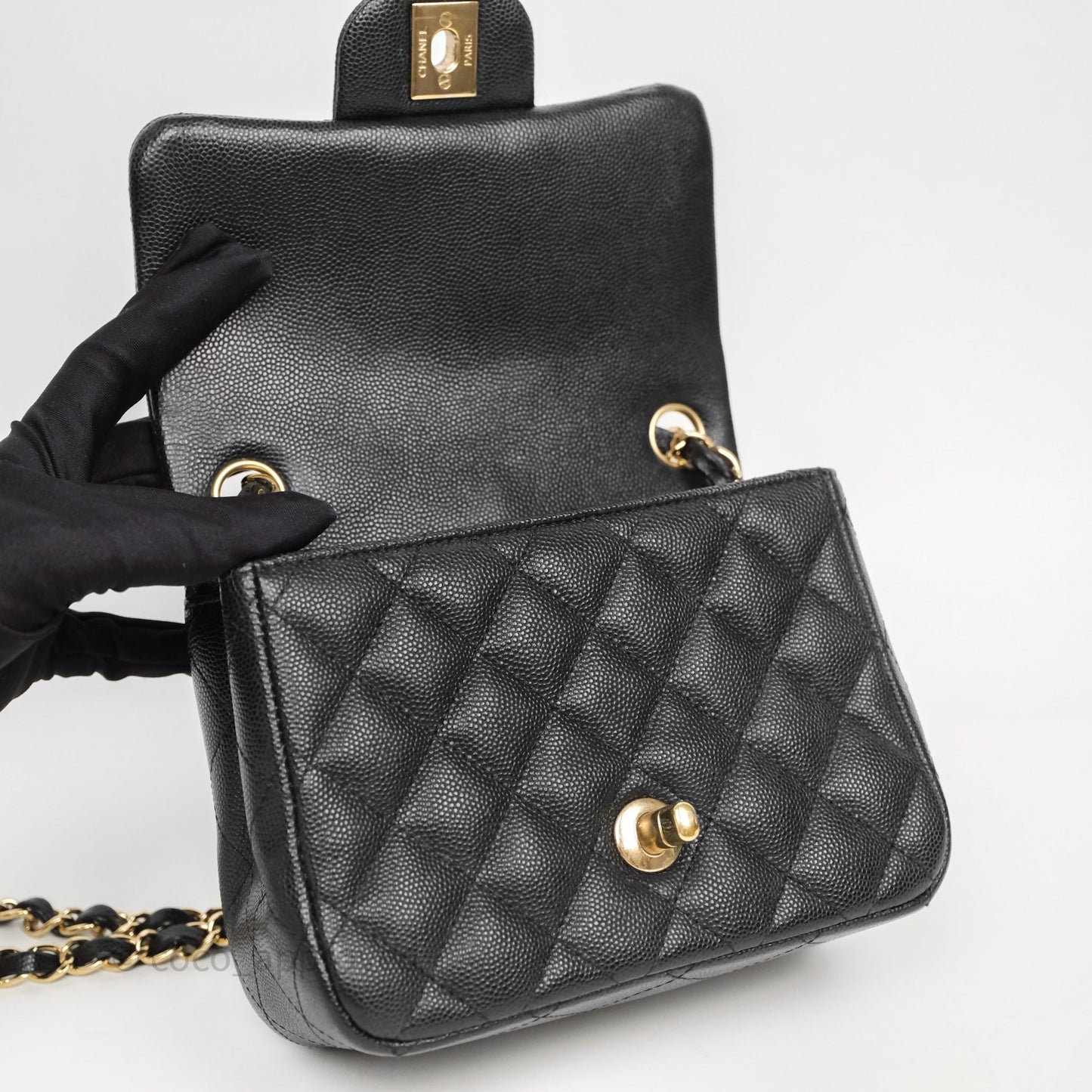 Chanel Mini Square Quilted Black Caviar Gold Hardware