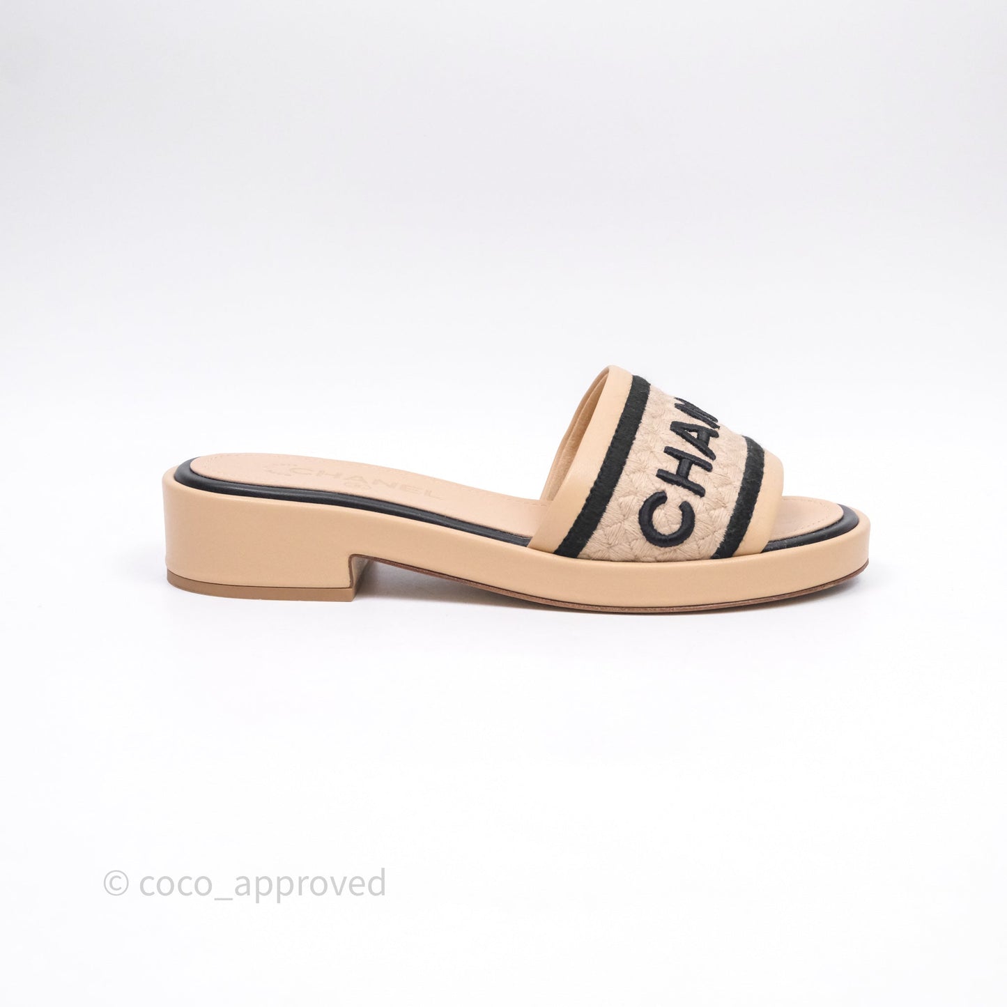 Chanel Logo Slippers Beige Size 37.5