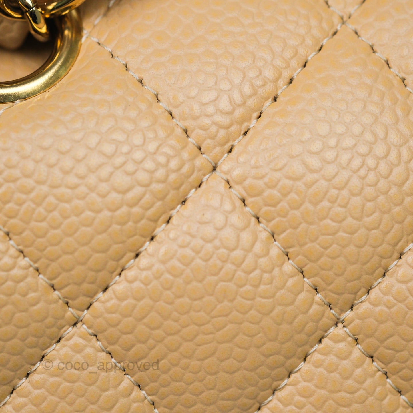 Chanel M/L Medium Classic Flap Quilted Beige Caviar Gold Hardware