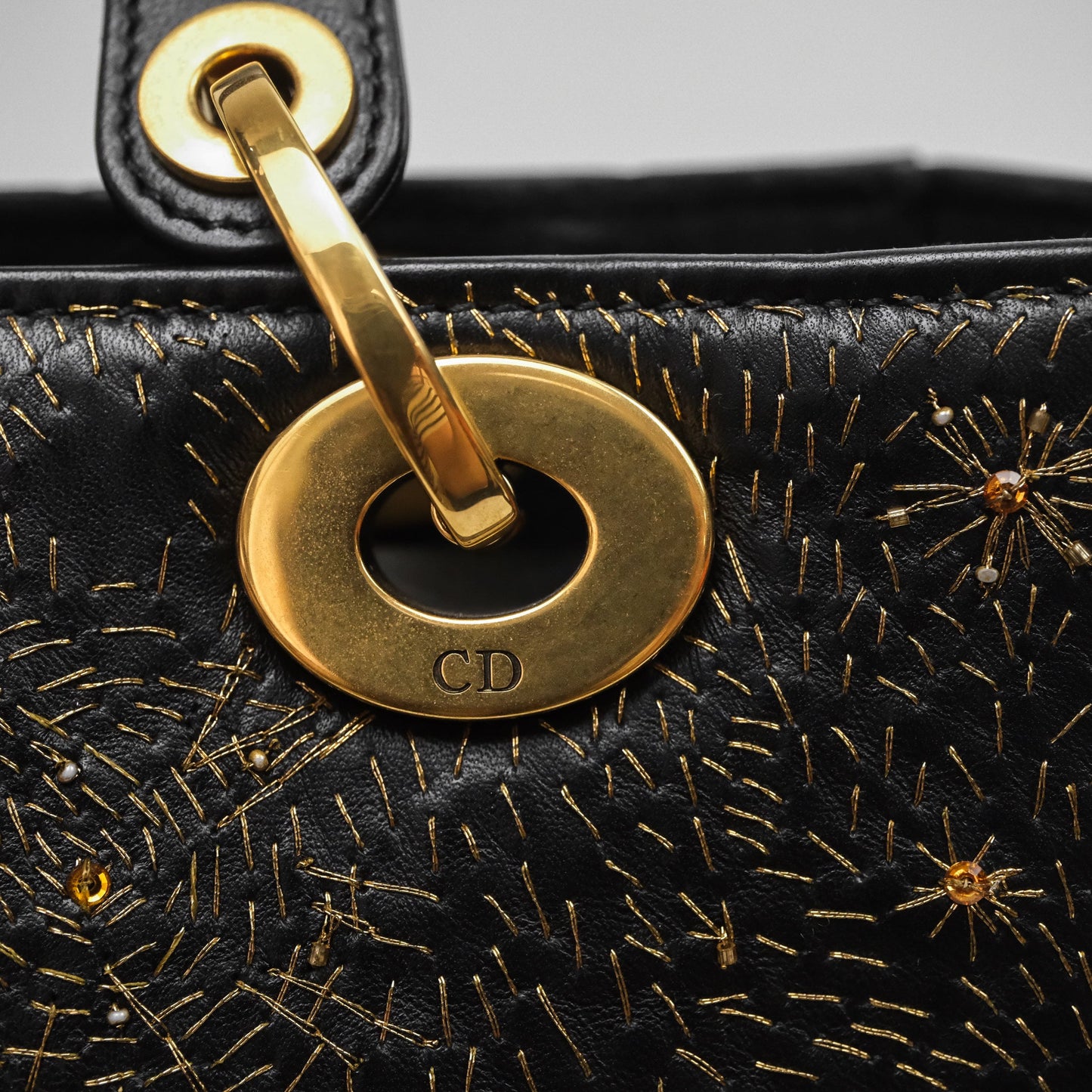 Christian Dior Medium Lady Dior Limited Edition The Moon In My EyesBag Black Calfskin Gold Hardware
