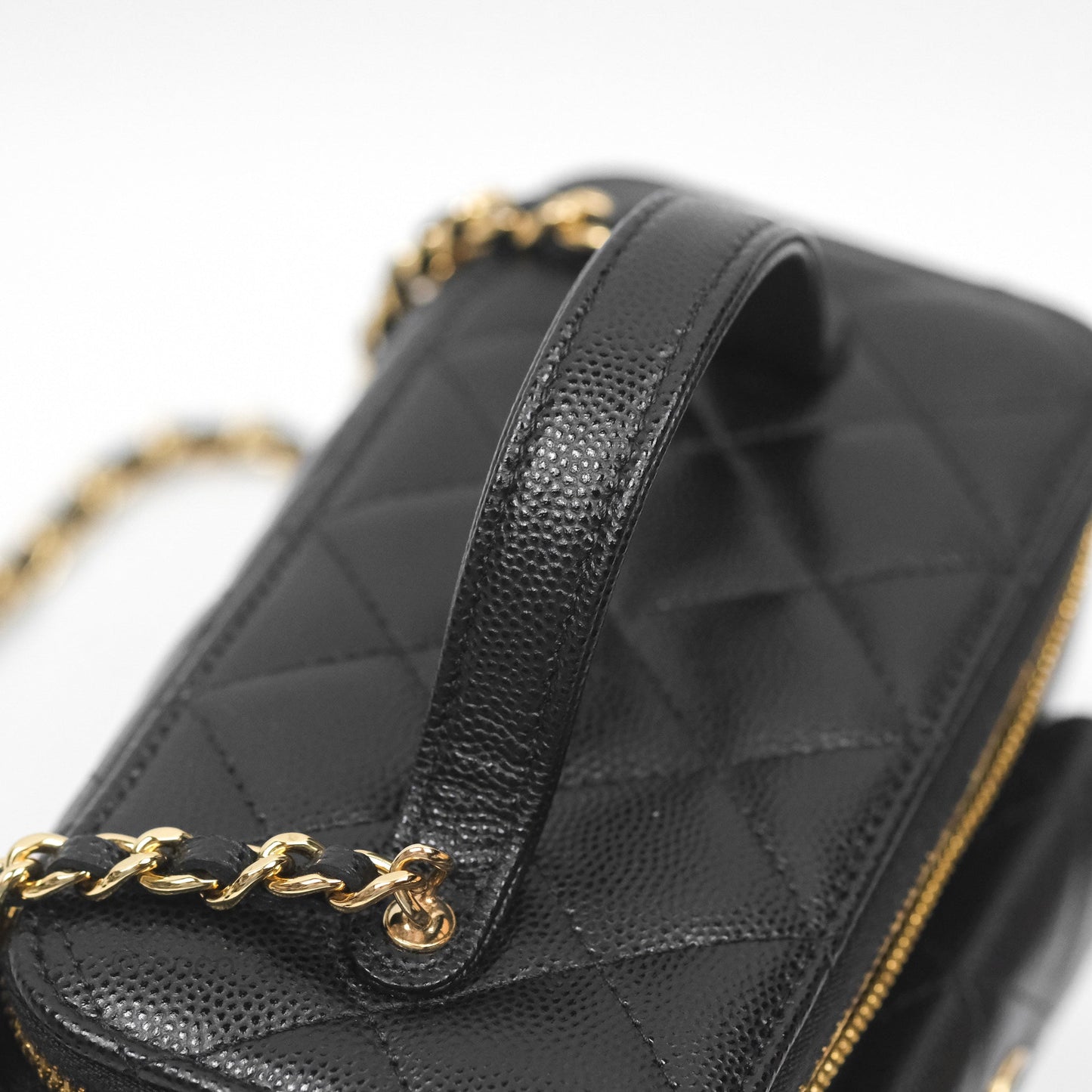 Chanel Cargo Pocket Top Handle Vanity with Chain Black Caviar Gold Hardware
