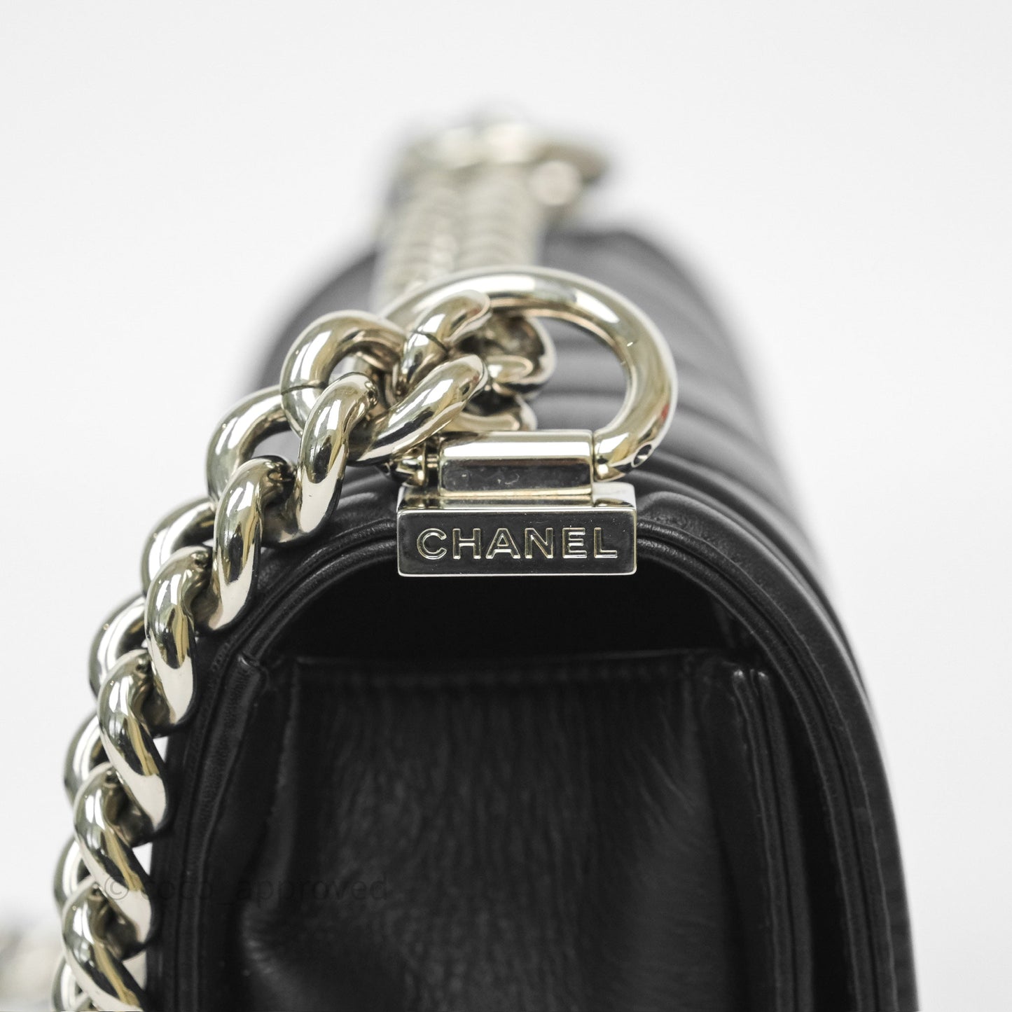 Chanel Small Boy Chevron Black Calfskin Silver Hardware