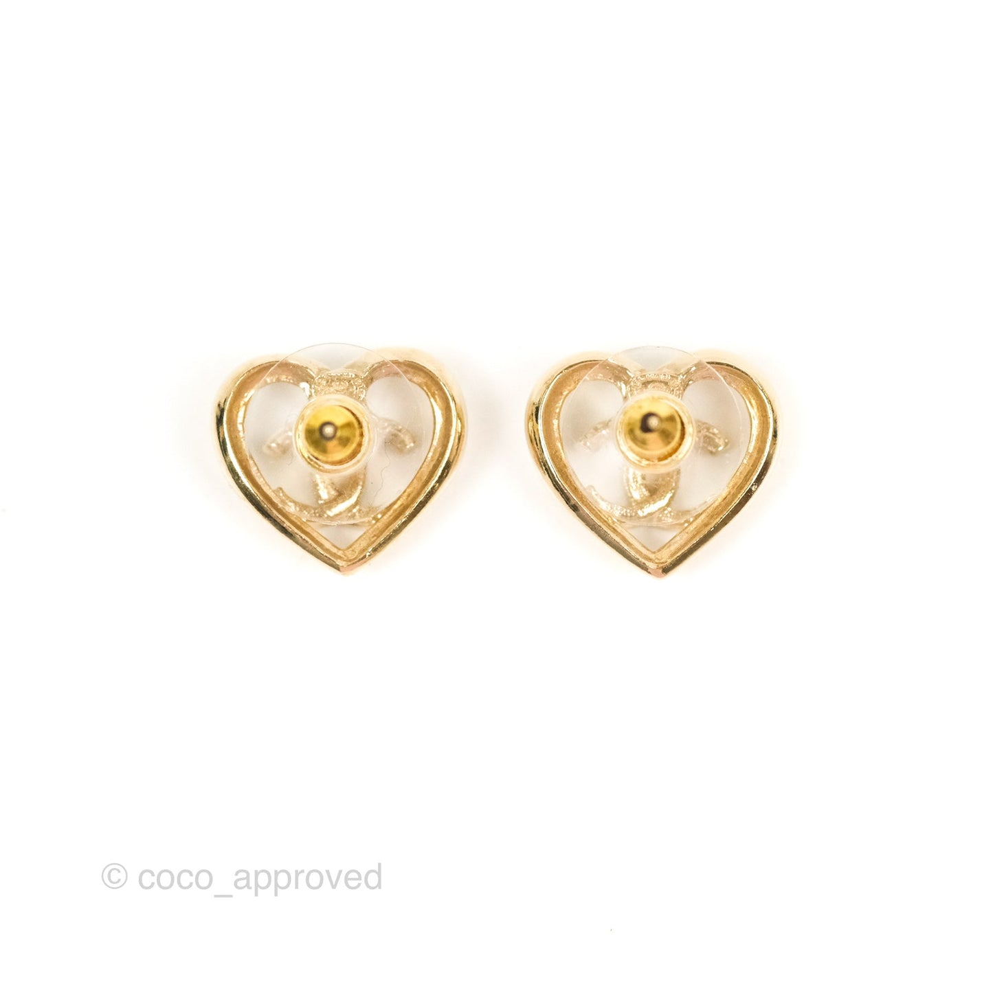 Chanel Crystal CC Heart Earrings Gold Tone 23C