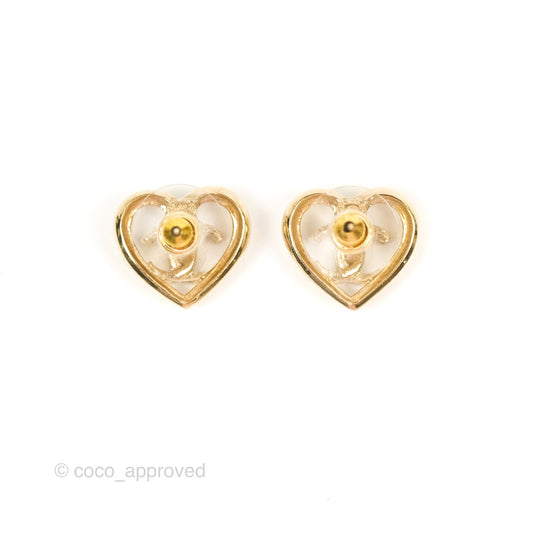Chanel Crystal CC Heart Earrings Gold Tone 23C