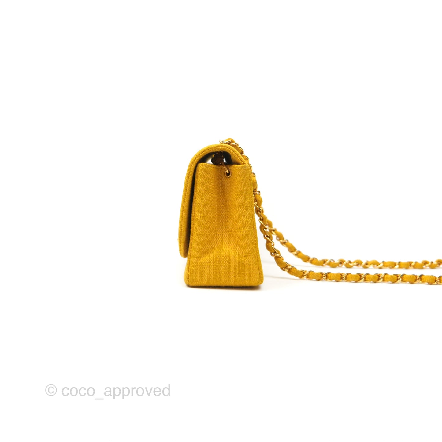 Chanel Vintage Small Classic Diana Flap Bag Yellow Linen Fabric 24K Gold Hardware
