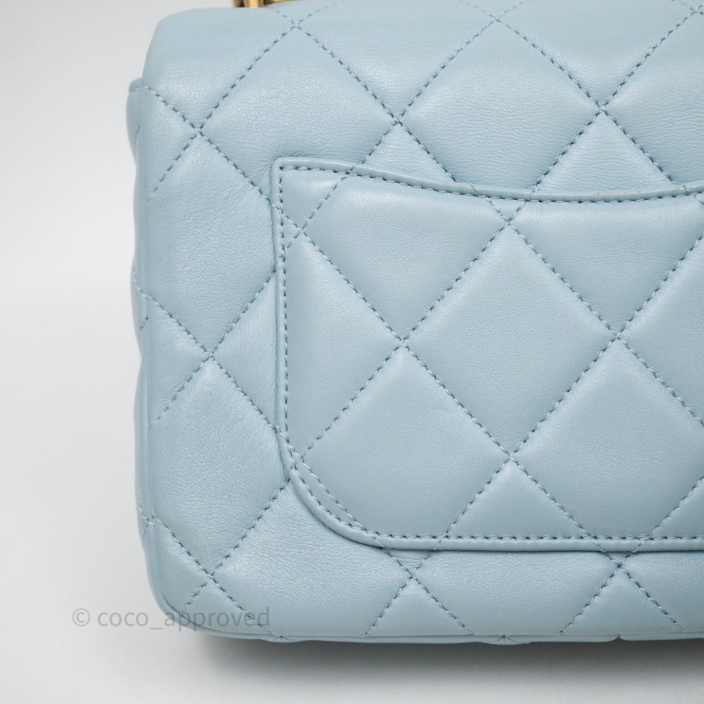 Chanel Quilted Enamel Pending CC Small Square Flap Baby Blue Lambskin