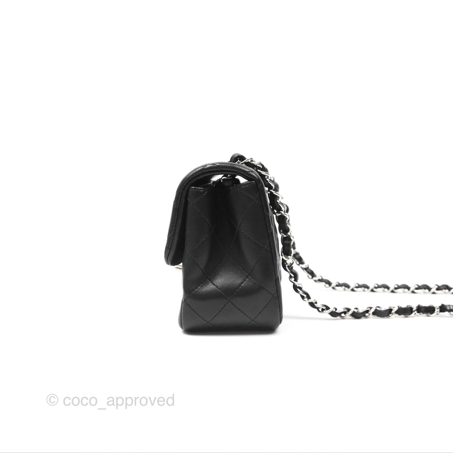 Chanel Mini Square Flap Quilted Black Lambskin Silver Hardware