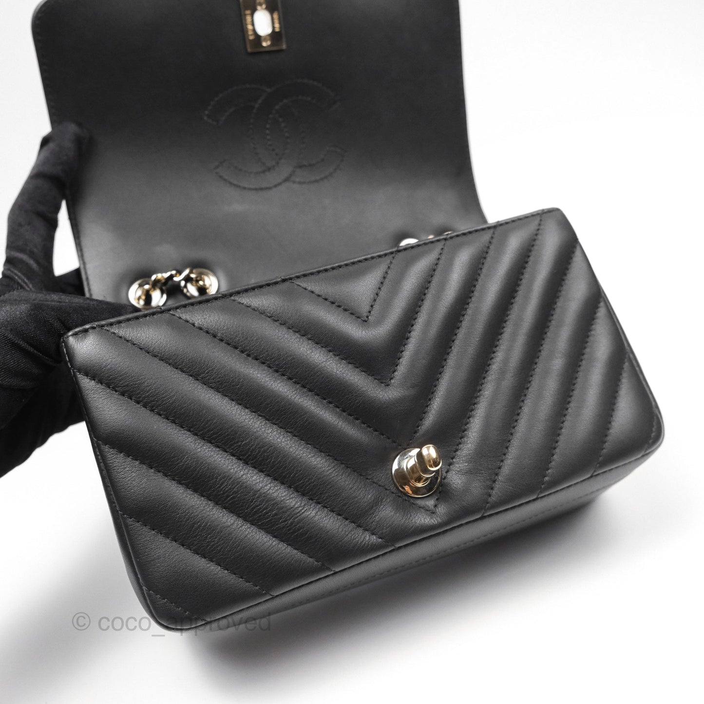 Chanel Small Statement Chevron Flap Bag Black Gold Hardware