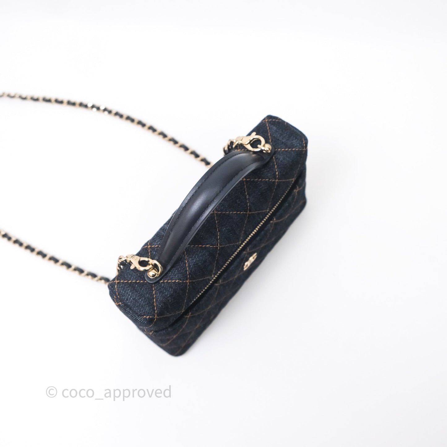 Chanel Top Handle Long Vanity with Chain Dark Blue Denim Gold Hardware