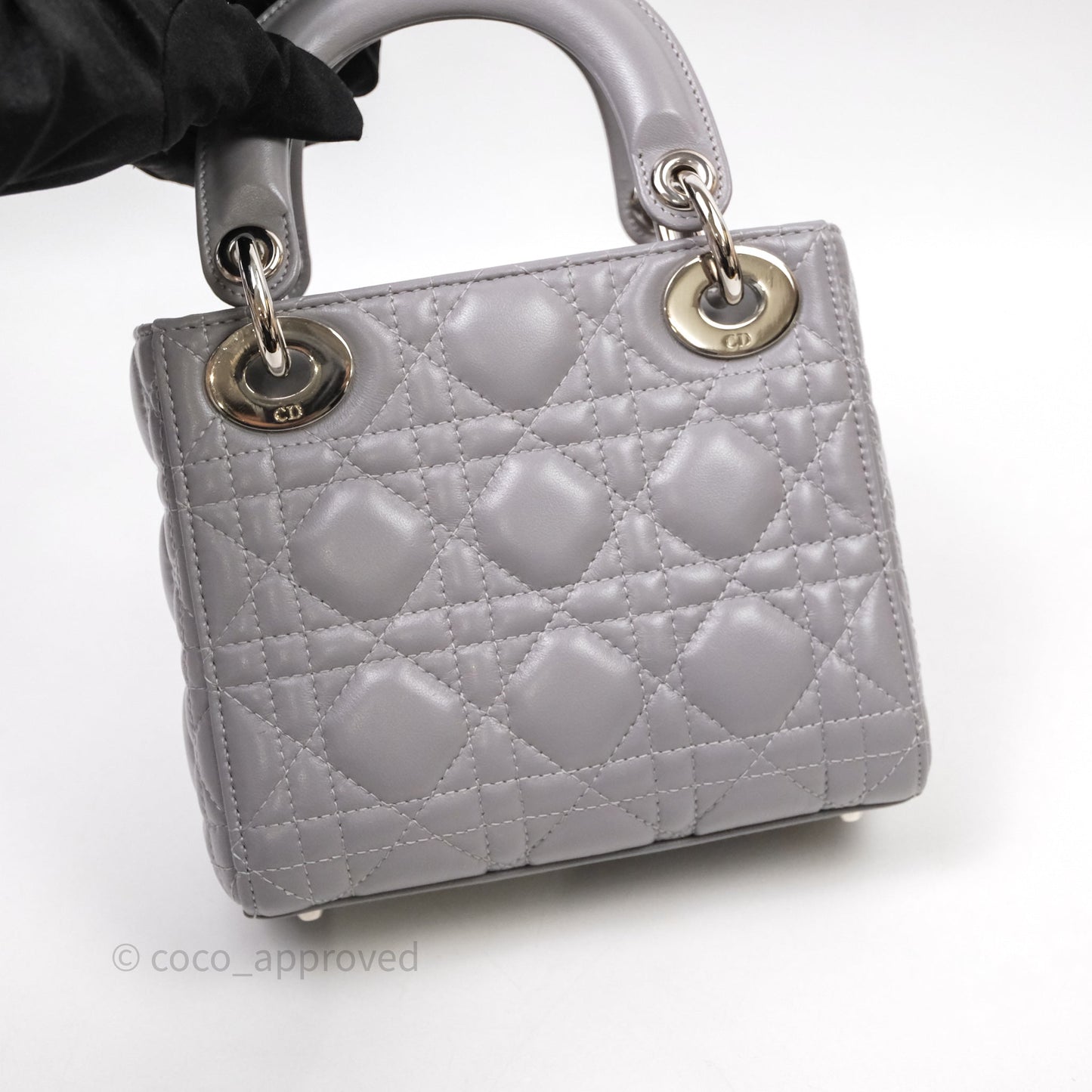 Christian Dior Mini Lady Dior Lambskin Cannage Grey Silver Hardware