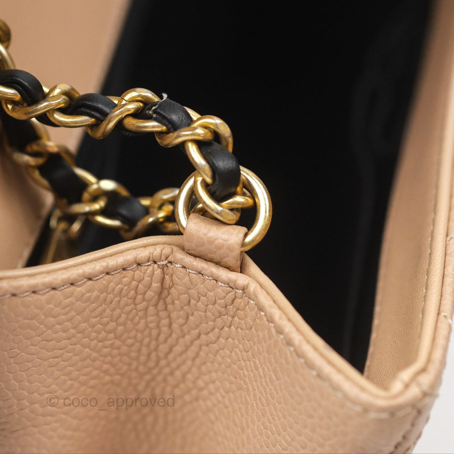 Chanel Quilted Small CC Filigree Flap Beige Black Caviar