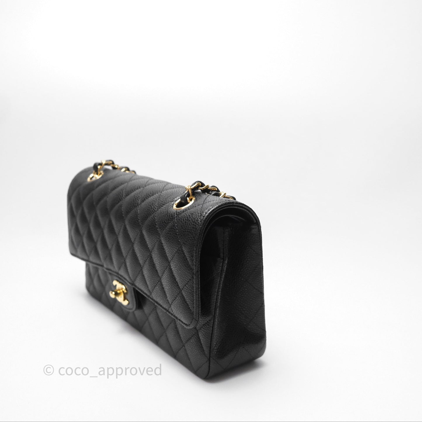 Chanel M/L Medium Classic Flap Quilted Black Caviar Gold Hardware