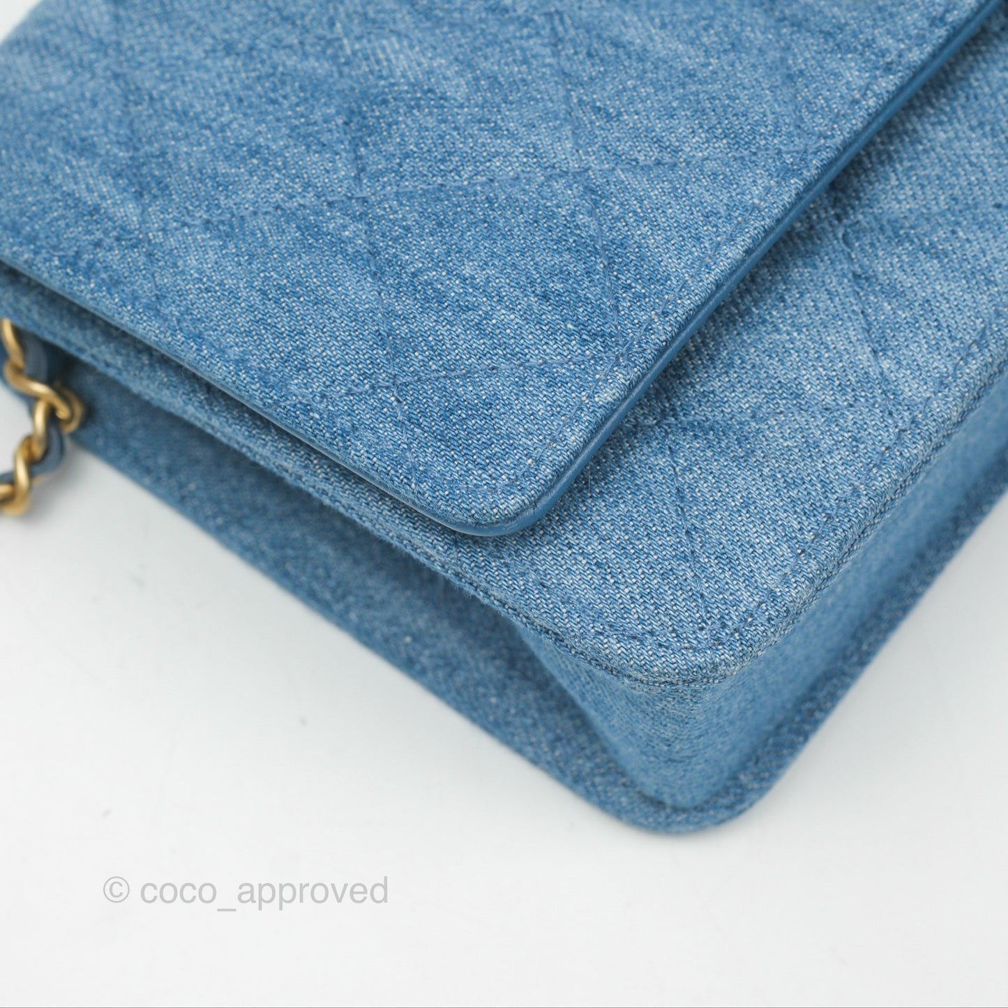 Chanel Quilted Pearl Crush Wallet on Chain WOC Denim Aged Gold Hardware