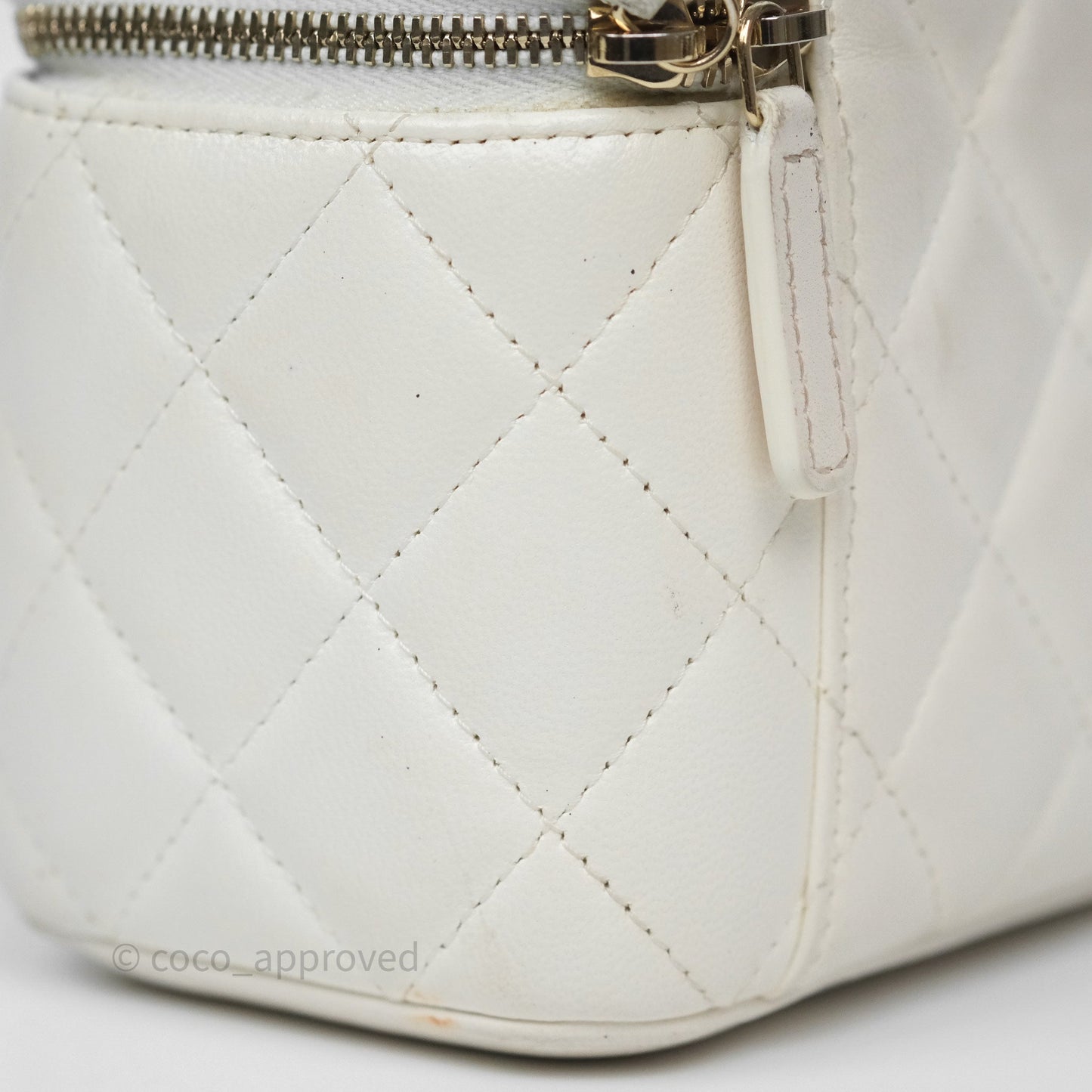 Chanel Logo Crystals Top Handle Vanity Rectangular White Lambskin Gold Hardware