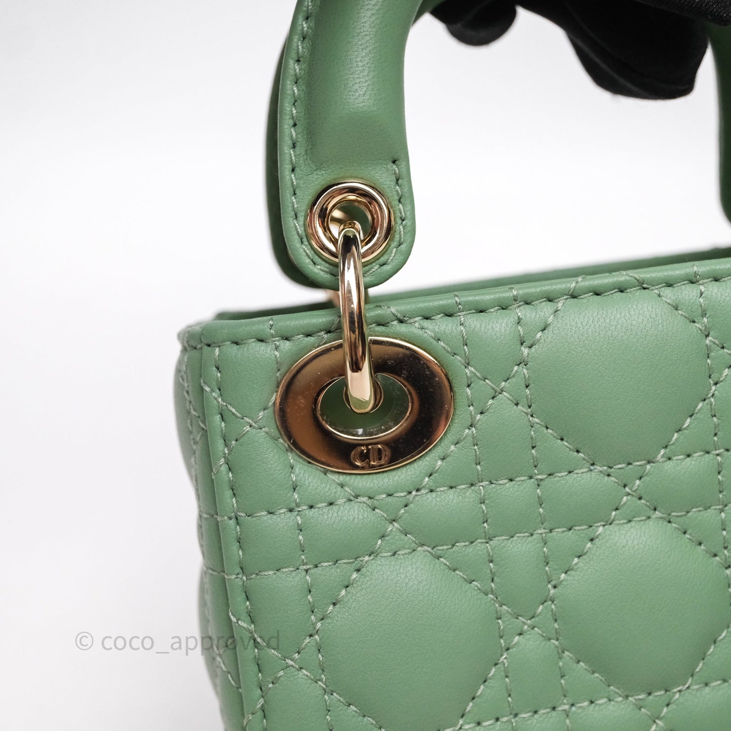 Christian Dior Micro Lady Dior Green Lambskin Cannage Gold Hardware