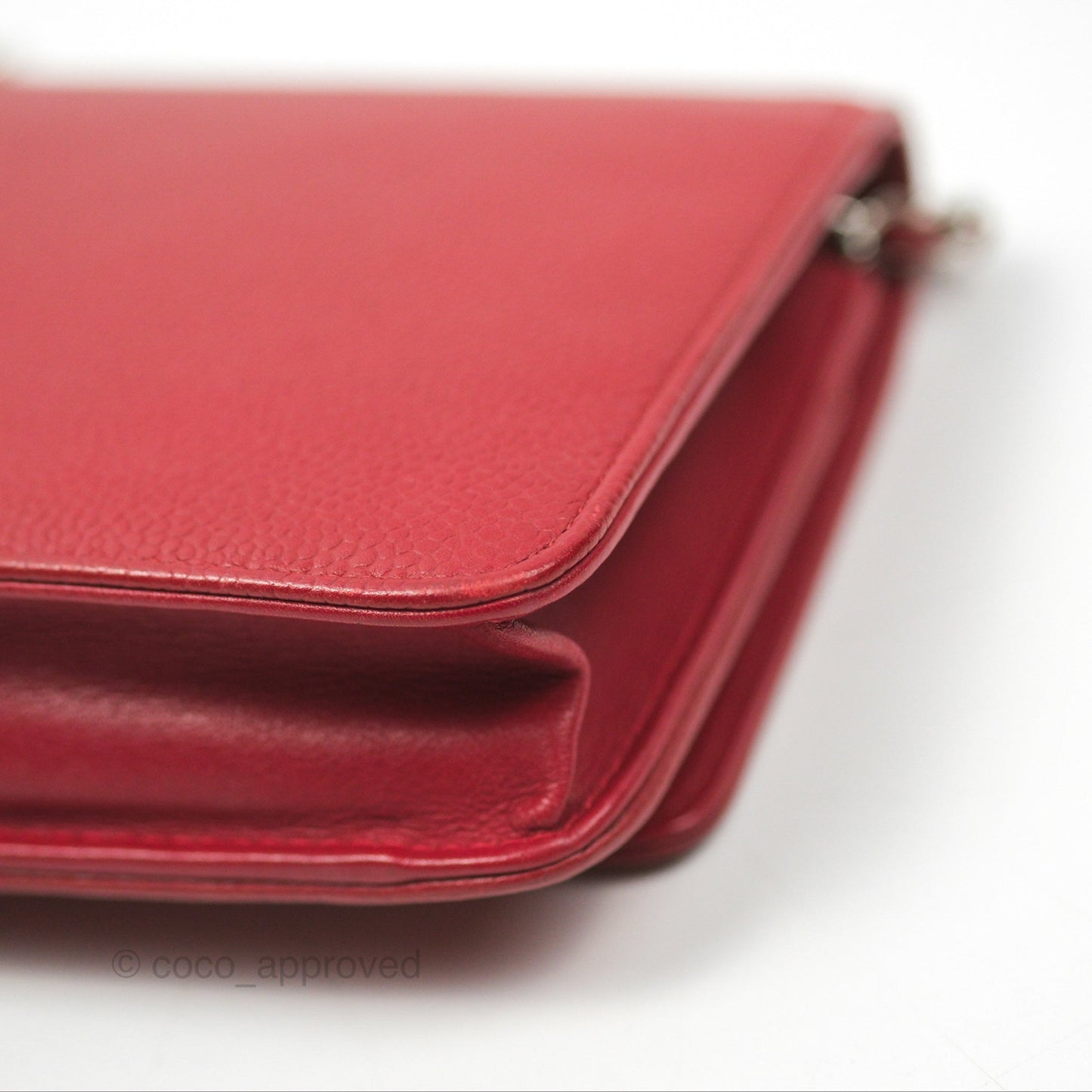 Chanel CC Wallet On Chain WOC Red Caviar Silver Hardware