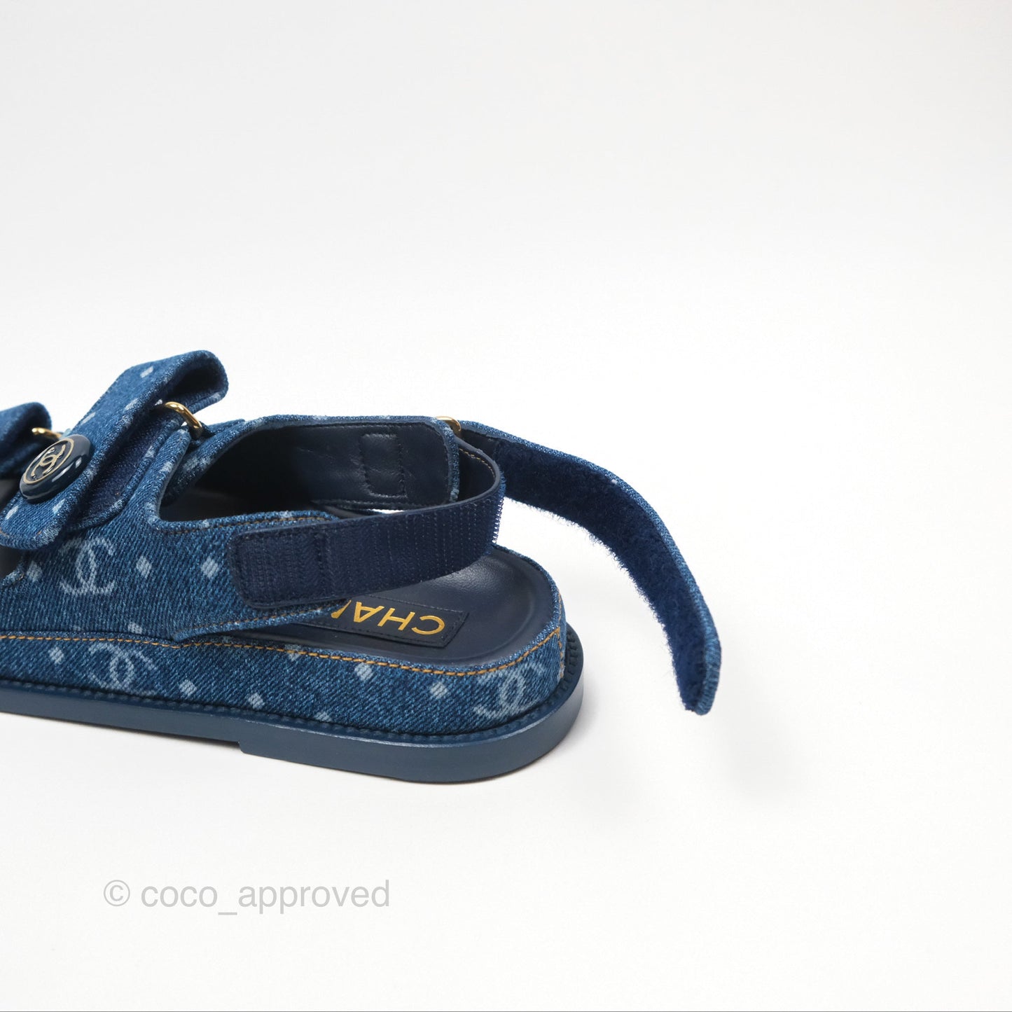 Chanel CC Dots Dad Sandals Denim Blue 23P Size 36.5