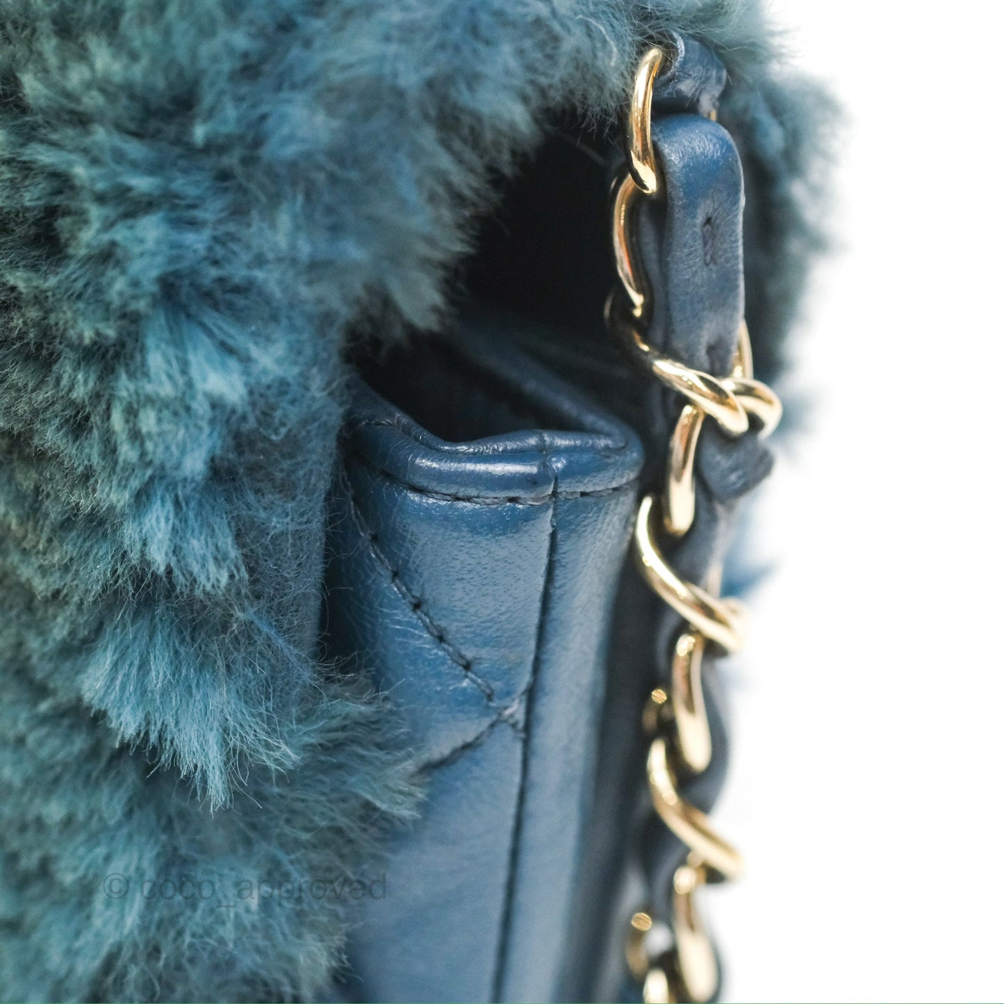 Chanel Top Handle Bag Green Blue Orylag Fur 17A