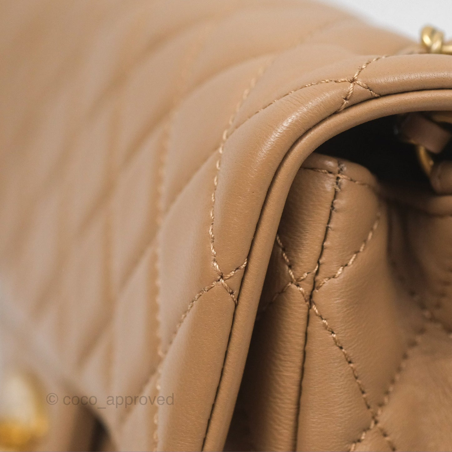Chanel Mini Rectangular Pearl Crush Quilted Beige Lambskin Aged Gold Hardware