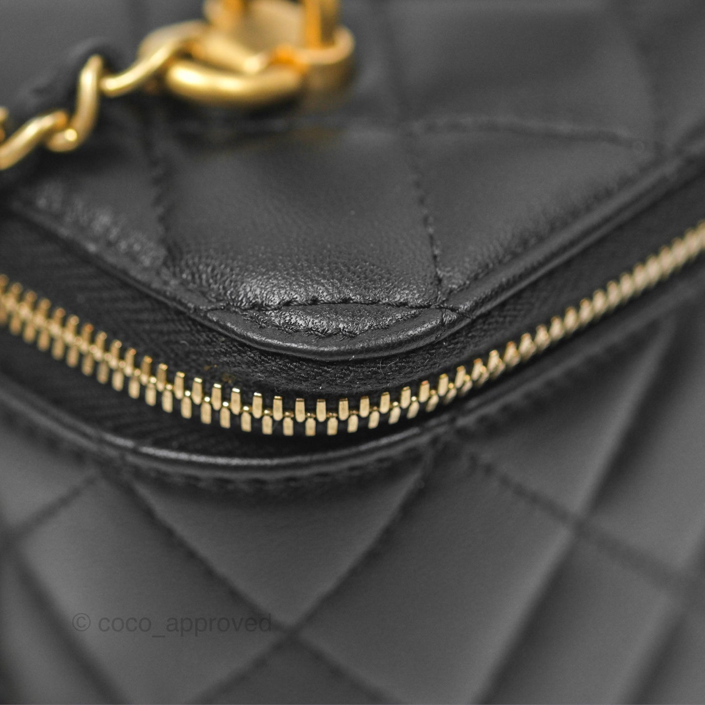 Chanel Vanity Rectangular Metal Top Handle Black Lambskin Aged Gold Hardware 22B