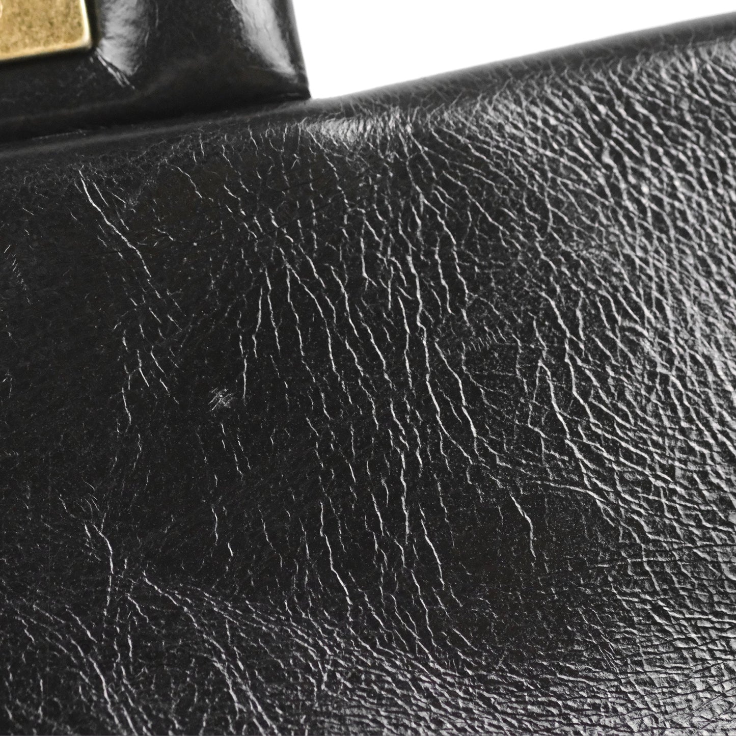Chanel Large Castle Rock Flap Bag Black Glazed Aged Calfskin Burgundy Handle