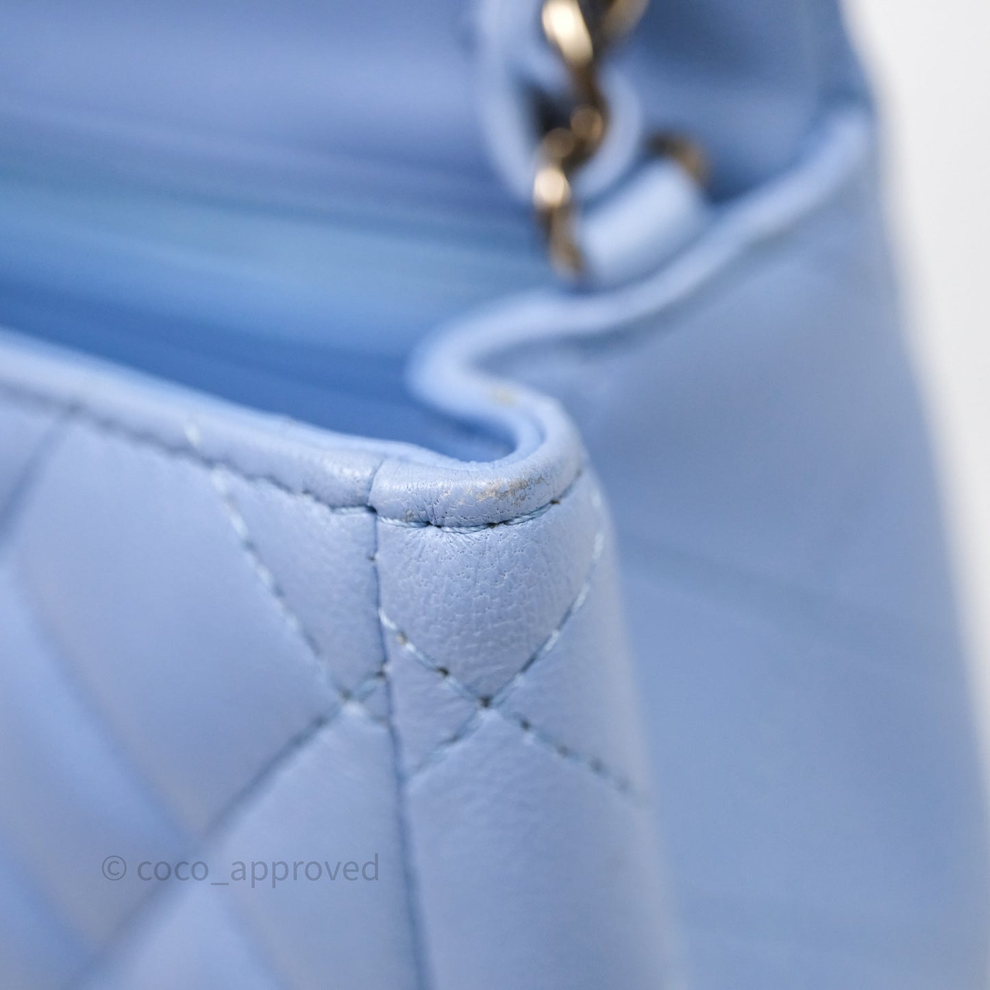 Chanel Mini Square Quilted Sky Blue Lambskin Gold Hardware